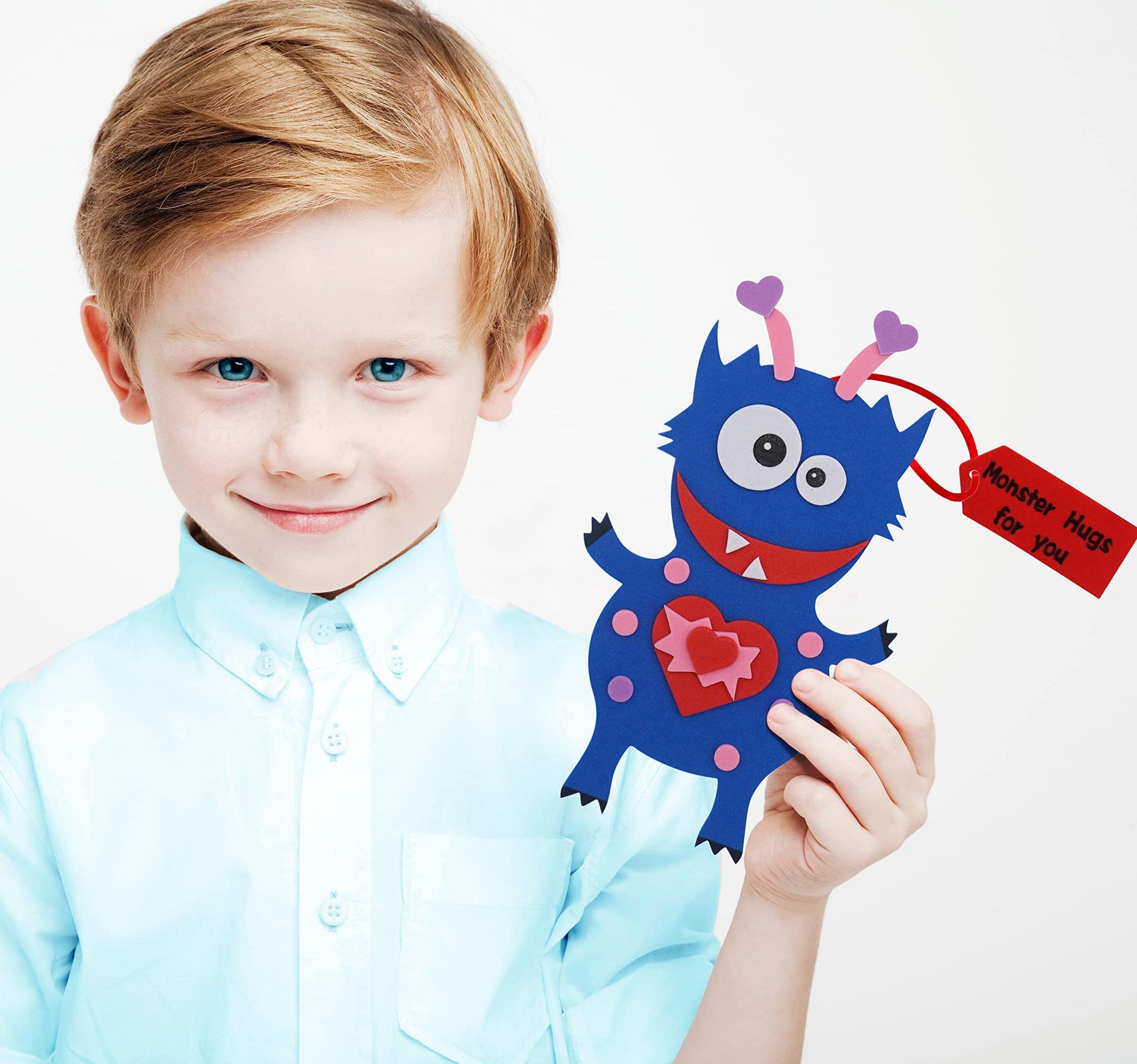 4E's Novelty Valentines Monster Craft Ornament (12 Pack) Foam Valentines Day Crafts for Kids Classroom DIY Valentines Day Card for Kids Bulk