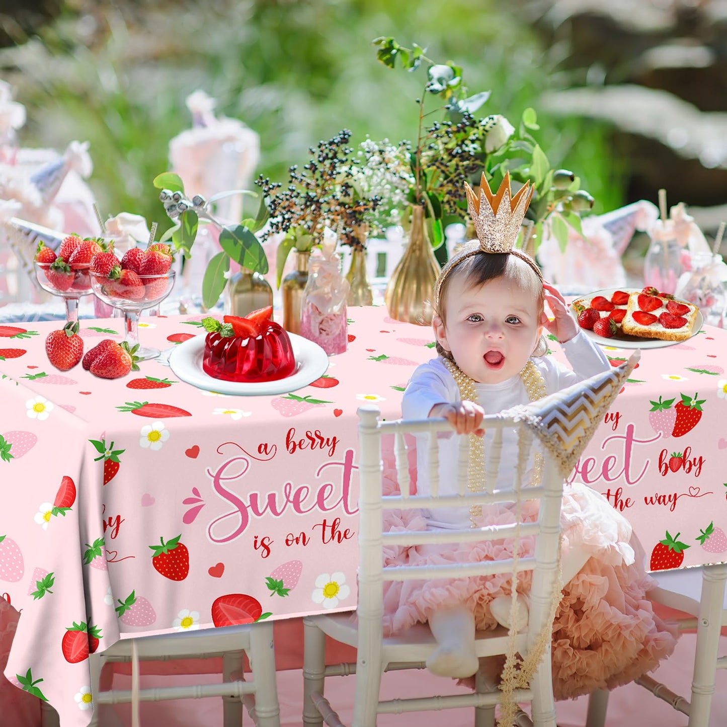 Strawberry Baby Shower Decorations Tablecloth, 3Pcs A Berry Sweet Baby is on The Way Decorations Strawberry Tablecloth, Sweet Baby Table Cover