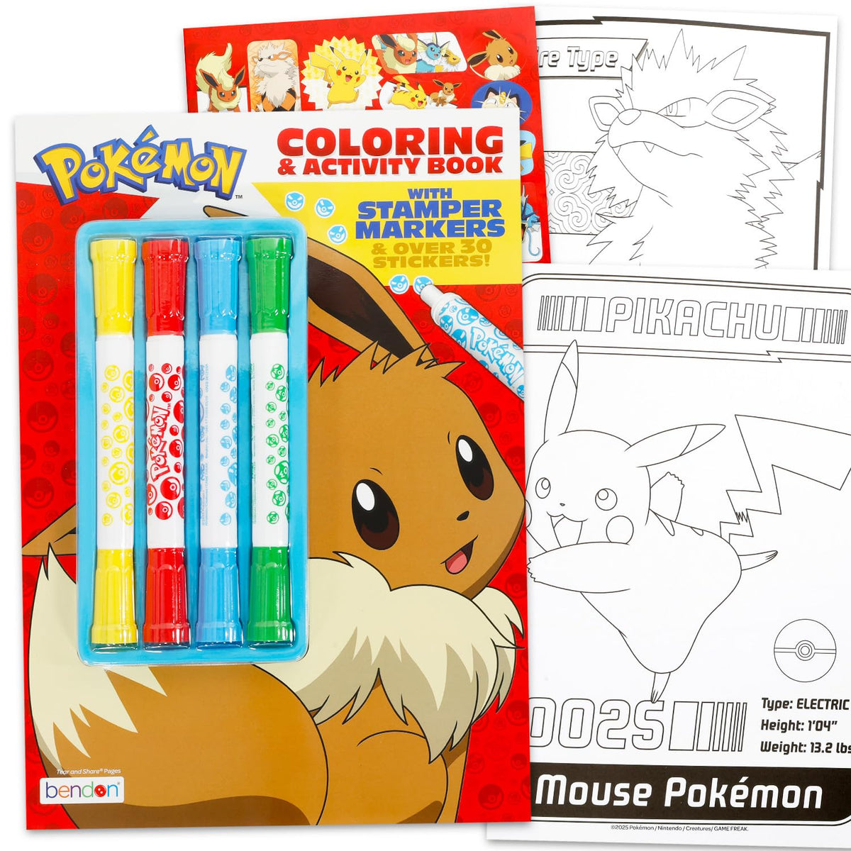 4 Pc Pokemon Stampers Arts and Crafts Set - Bundle with 4 Pokeball Stamps and 4 Markers for Kids Plus Trading Cards, More | Pokemon Stationery Kit for