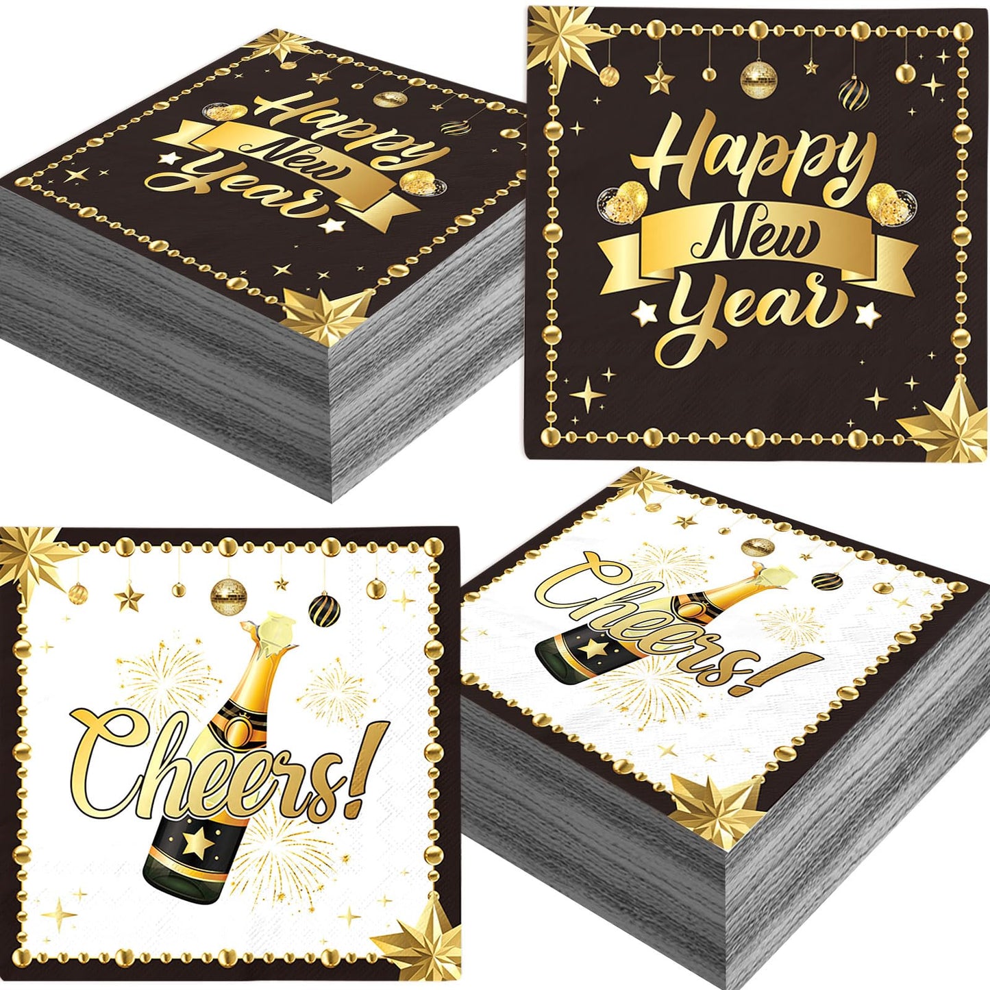 48Pcs New Years Eve Party Supplies 2026 New Years Napkins New Year Eve Decorations Happy New Year Decorations 2026 Tableware Set