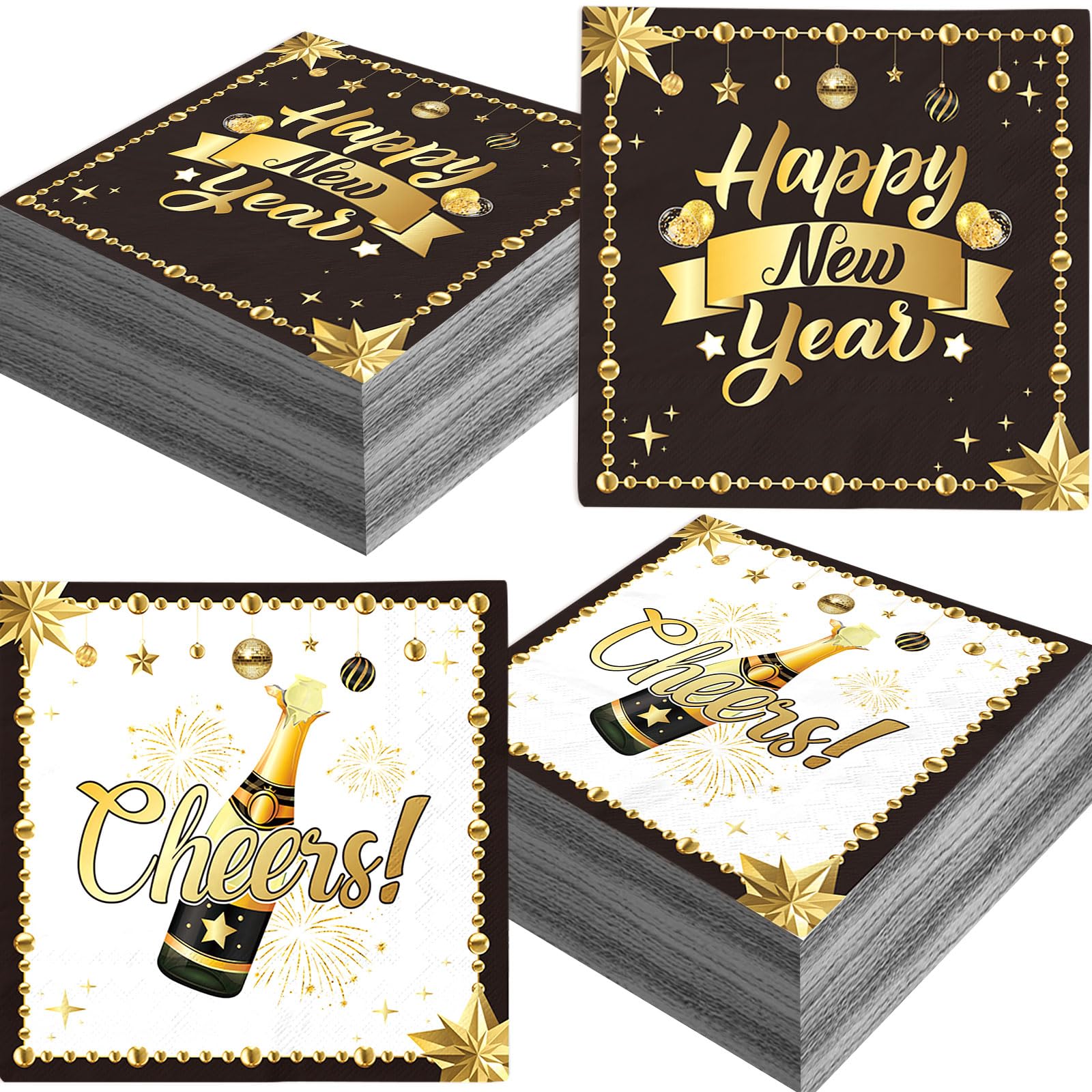 48Pcs New Years Eve Party Supplies 2026 New Years Napkins New Year Eve Decorations Happy New Year Decorations 2026 Tableware Set