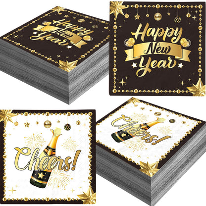 48Pcs New Years Eve Party Supplies 2026 New Years Napkins New Year Eve Decorations Happy New Year Decorations 2026 Tableware Set