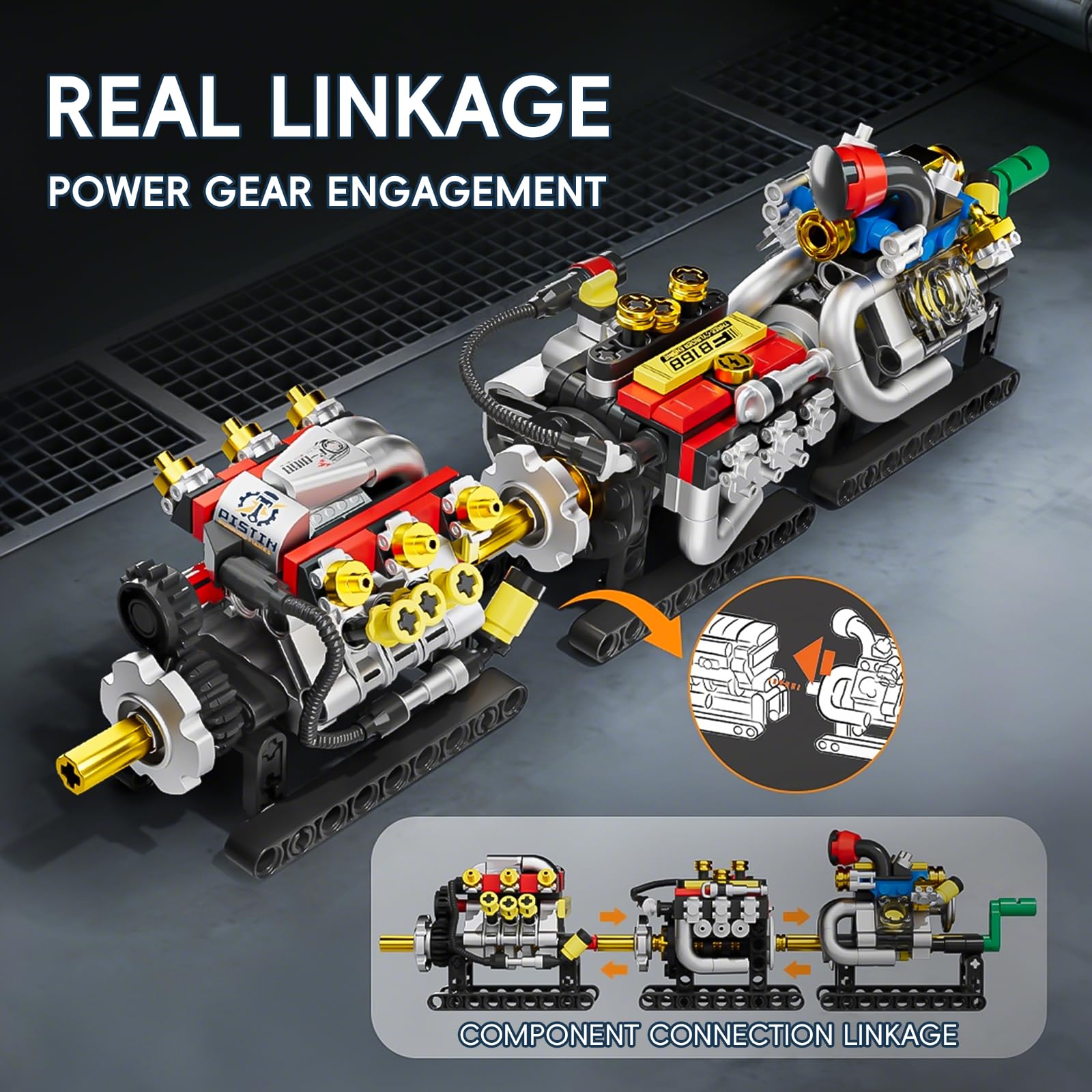 HJPLPXH Mini V8 Engine Building Blocks Set, Mechanical Desk Display