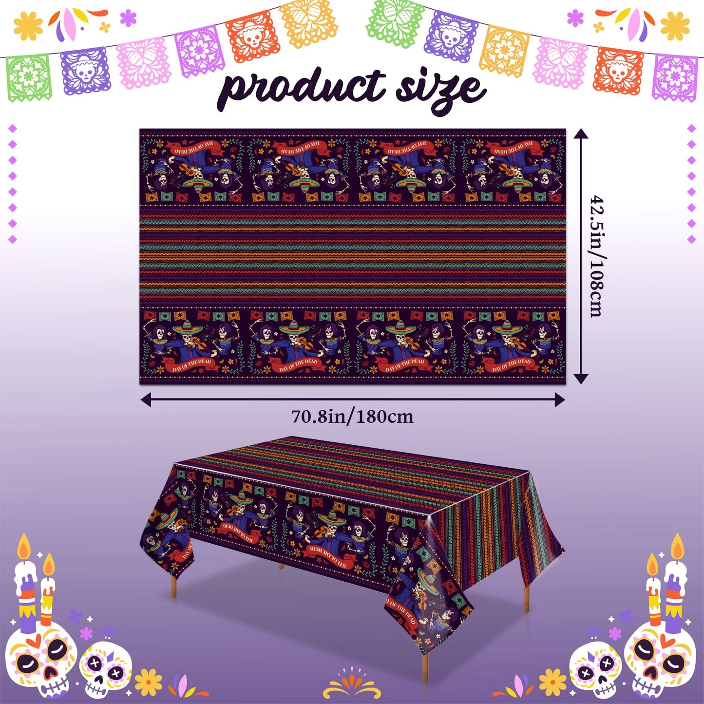 CoquetteBow012 3Pcs Day of The Dead Tablecloth - 42.5 X 70.7 inch