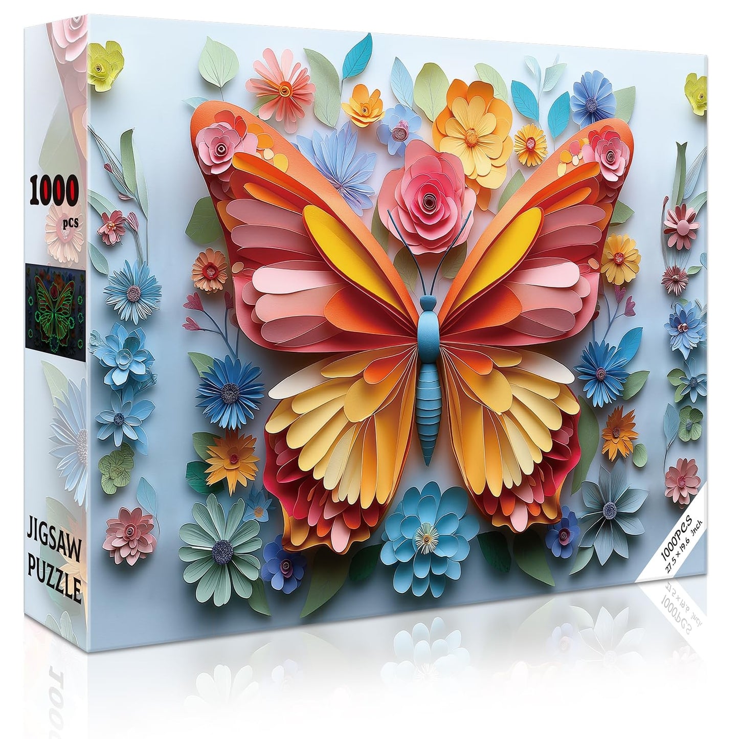 1000 Piece Puzzle for Adults Butterfly Noctilucous Jigsaw Puzzles - Challenging 3D Puzzles Stunning Flower Art Wall Decor, Gift for Adult Puzzle