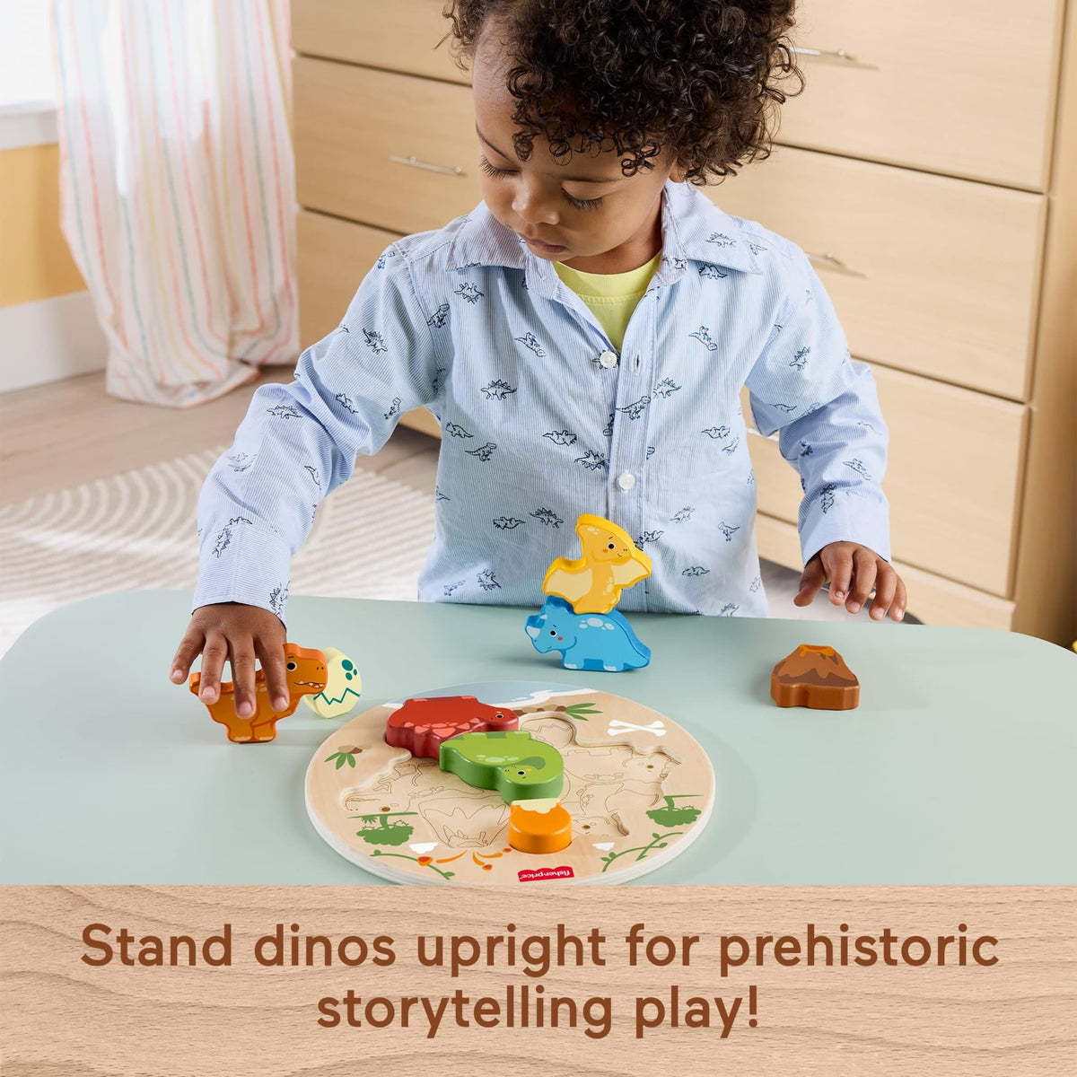 Fisher-Price Wood Toddler Toy 2-in-1 Dinosaur Puzzle, 8-Piece Wooden Activity for Developmental Play Preschool Kids Ages 2+ Years
