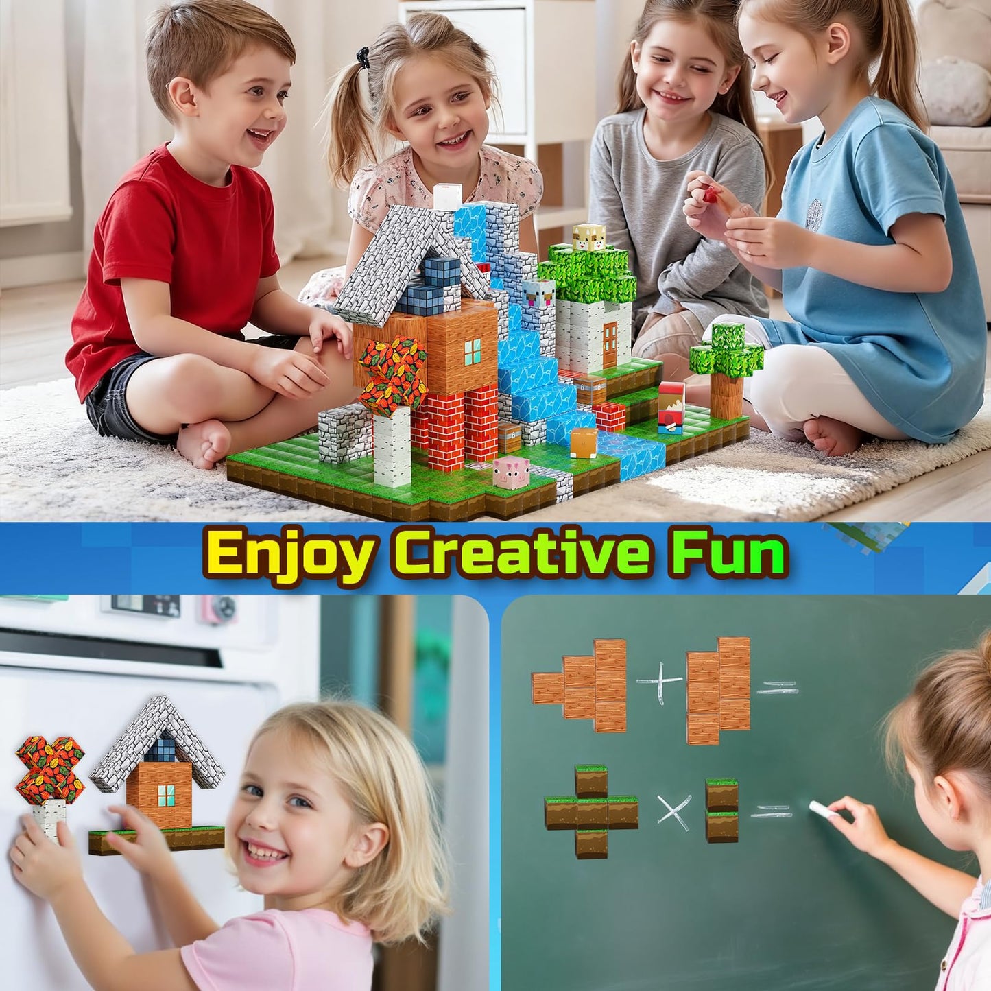 200PCS Magnetic Blocks, Magnetic Building Cube Toys for Kids, STEM Montessori Stacking, Sensory Education Toys for Toddlers Building World Set