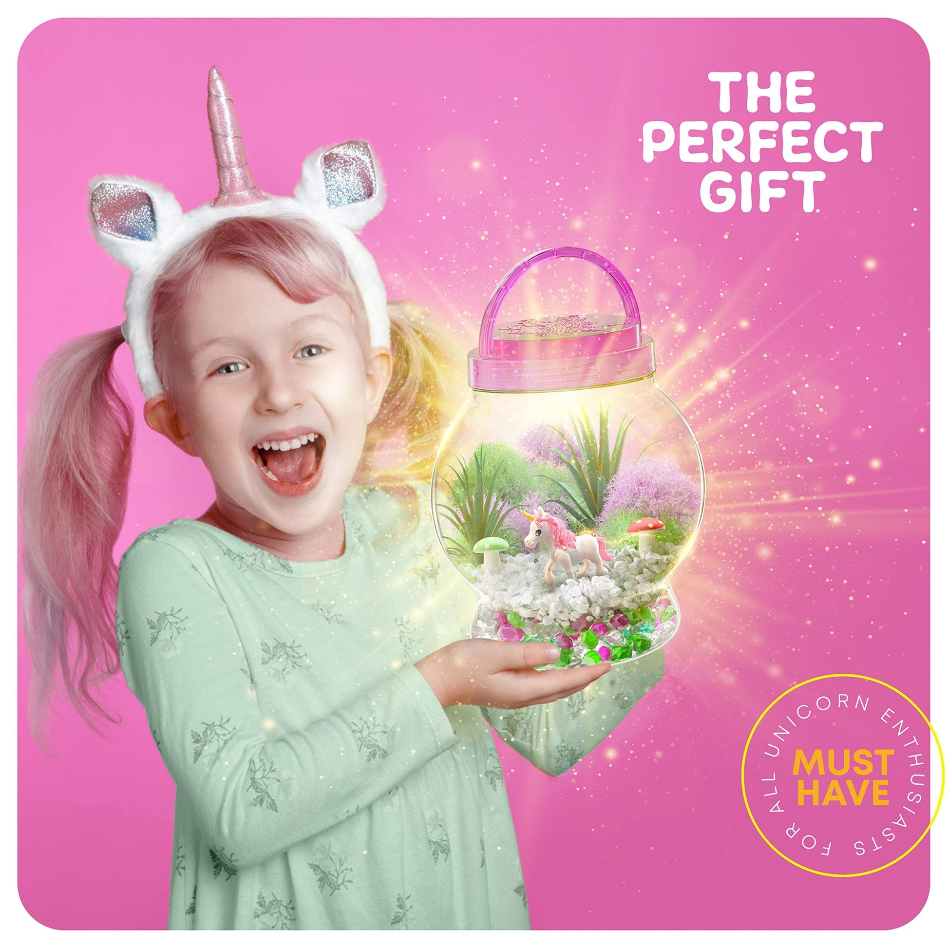 Dan&Darci Light-Up Unicorn Terrarium Kit for Kids - Kid Birthday Gifts - Best Unicorn Toys & Activities Kits Presents - Arts & Crafts for Girls & Boys