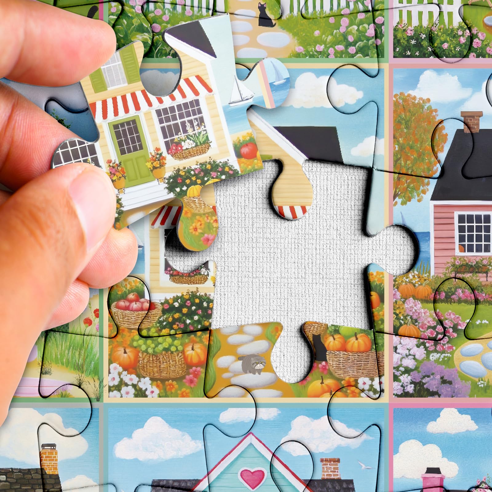 Larkipuzz Summer Seaside Landscape Puzzles for Adults 1000 Pieces, Colorful Garden Flower Plant Cabin Jigsaw Puzzles, Beautiful Nature Beach House