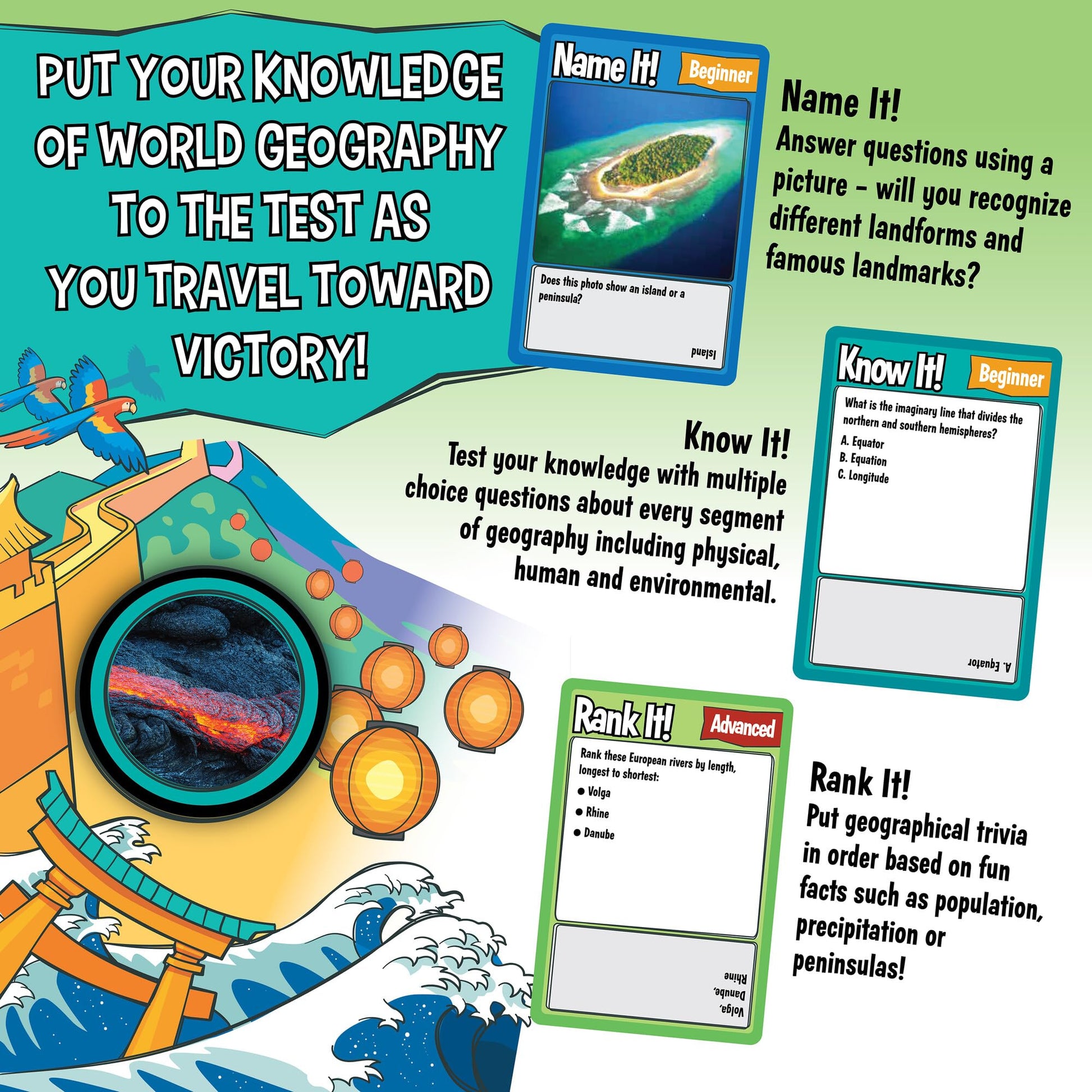 MindWare Geography Trivia Challenge - Board Game for Kids 8-12 and Up - Fun Trivia with 432 Double-Sided Question Cards - Educational Geography Game