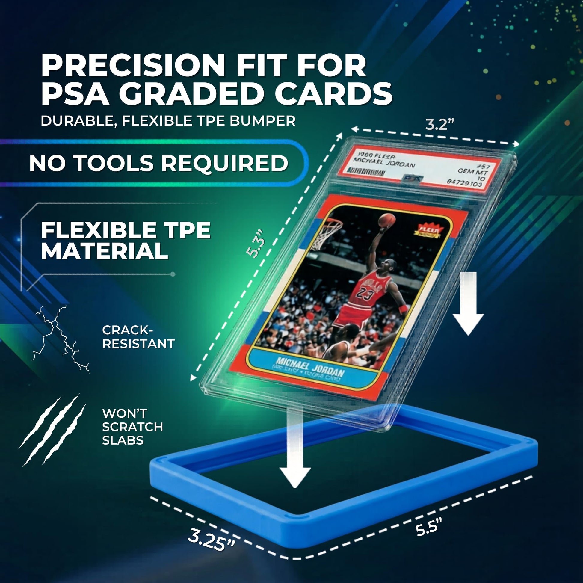 GemLock 5-Pack PSA Slab Bumpers - Hard TPU Stackable Colored Guards with Precision Fit for Graded Cards (Red, Black, Purple, Blue, Green)