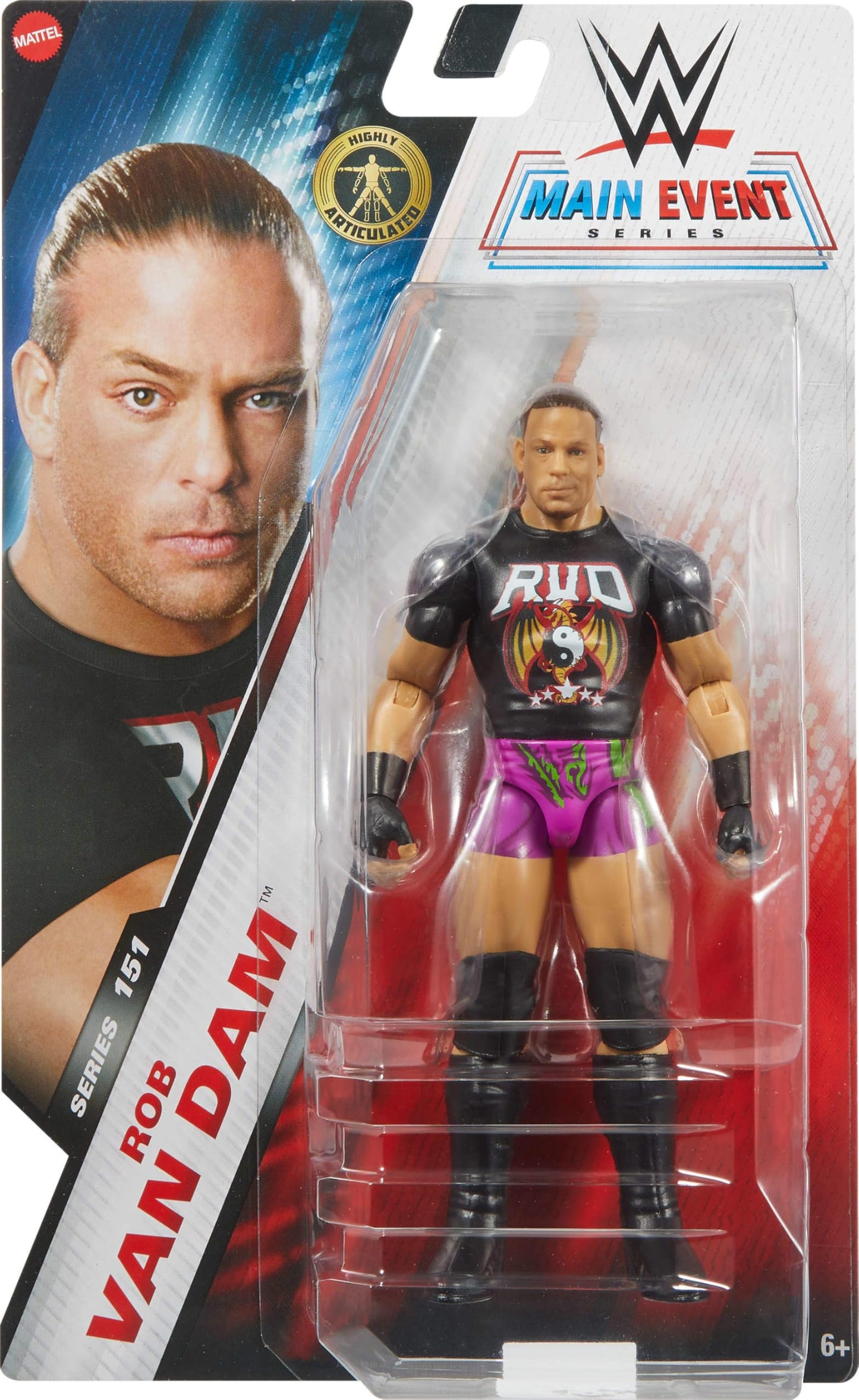 Mattel WWE Rob Van Dam Action Figure, Main Event Series #151 6-inch Collectible with 10 Articulation Points & Life-Like Look
