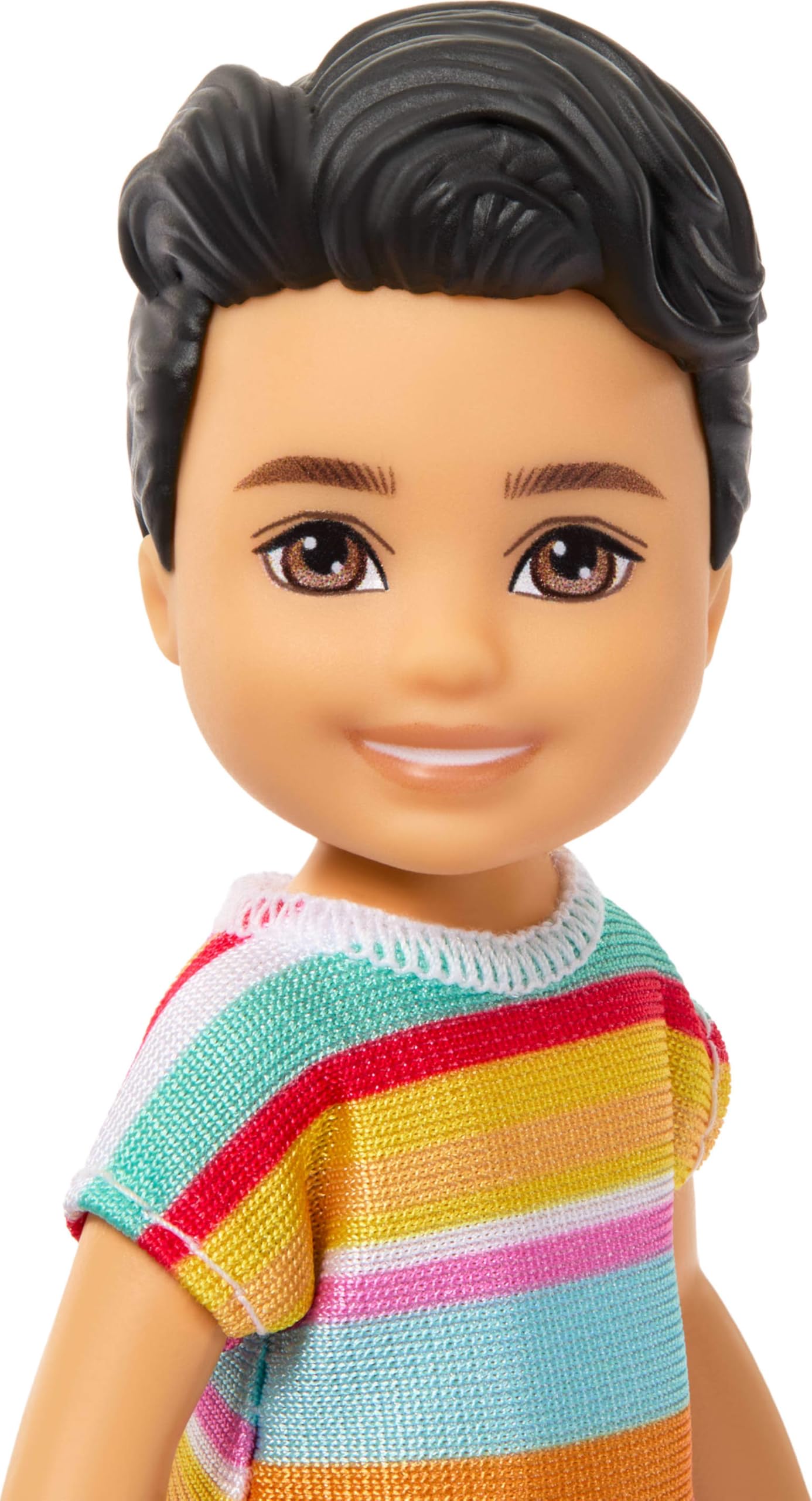 Barbie Club Chelsea Koji 6-Inch Boy Small Doll with Brunette Hair Wearing Removable Striped Shirt, Shorts & Shoes