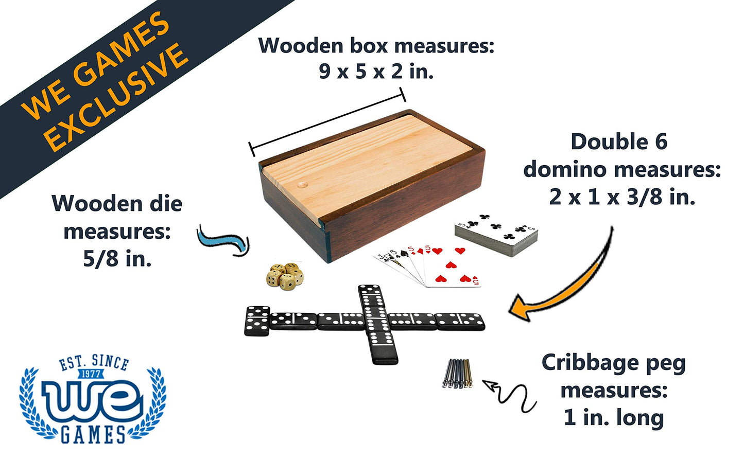 WE Games Custom Engraved 10-in-1 Combination Set - Dominoes, Cribbage, Cards, and Dice