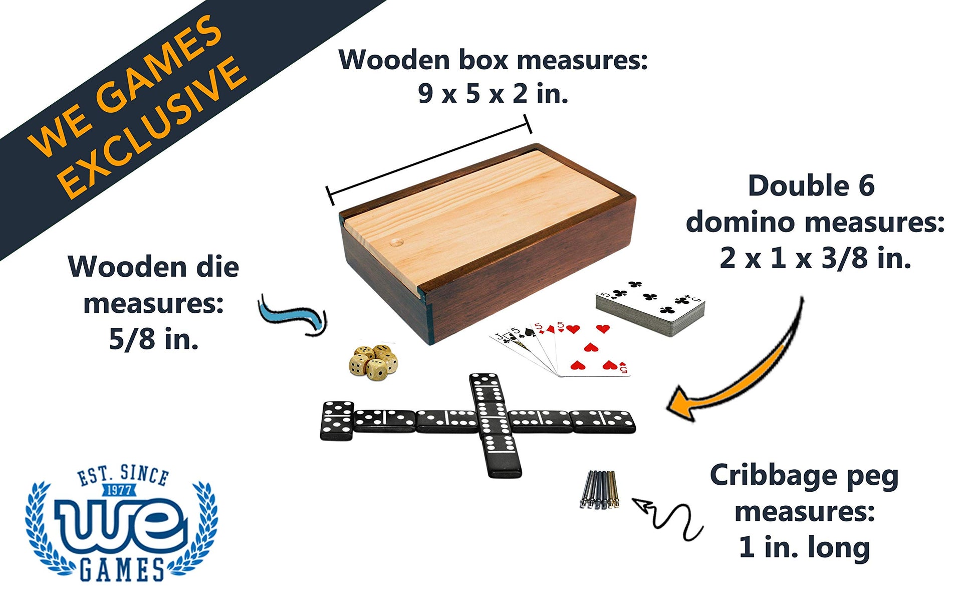 WE Games Custom Engraved 10-in-1 Combination Set - Dominoes, Cribbage, Cards, and Dice