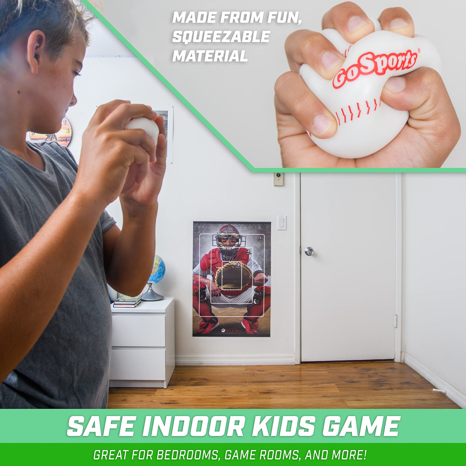 GoSports Pitch N' Stick Kids Baseball Pitching Game - Includes Wall Poster Target and 4 Sticky Ball Baseballs