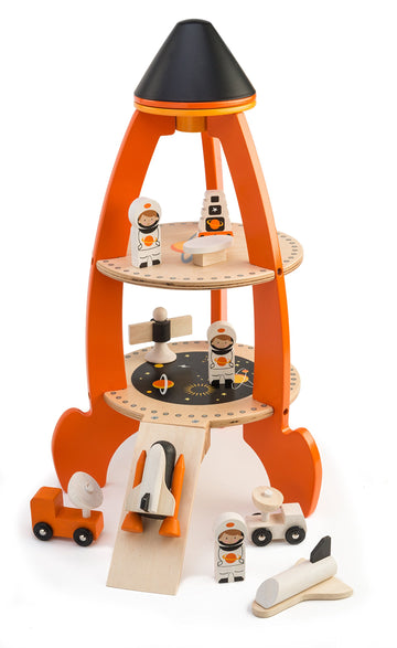 Tender Leaf Toys - Cosmic Rocket Set - 11 Pcs Wooden Rocket and Outer Space Themed Playset for Kids - Develop Imaginative Role Play and Science