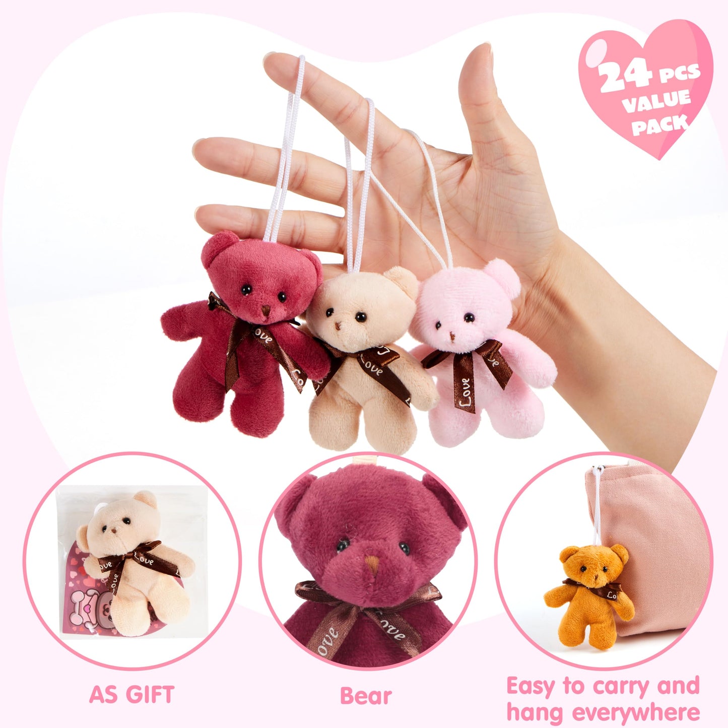 JOYIN 24 Packs Valentine's Day Heart Cards with Plush Toy Party Favors, Mini Stuffed Plush Toys for Valentines Day Gifts, Kids Classroom School