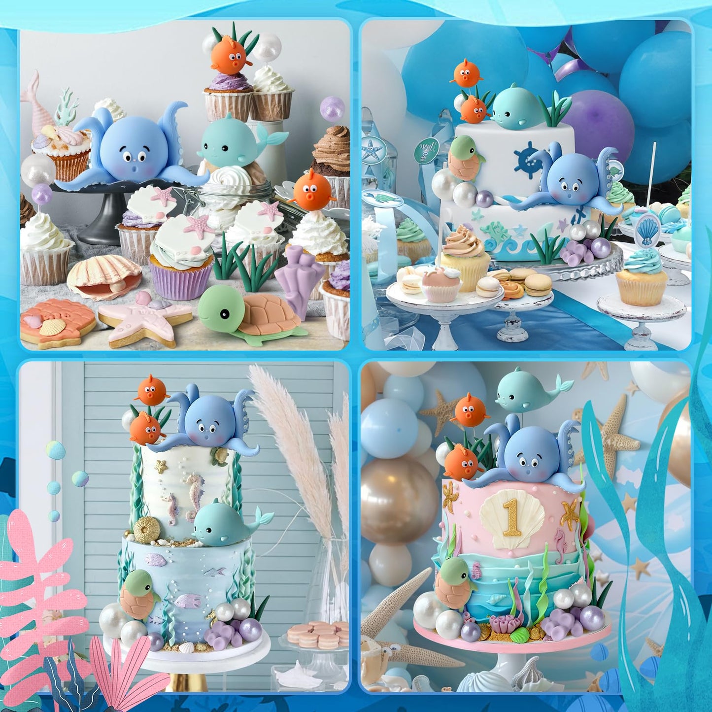 17 PCS Under the Sea Cake Decorations Ocean Animals Cake Topper with Cake Balls Decorations for Under the Sea Theme Boys Girls Baby Shower Birthday