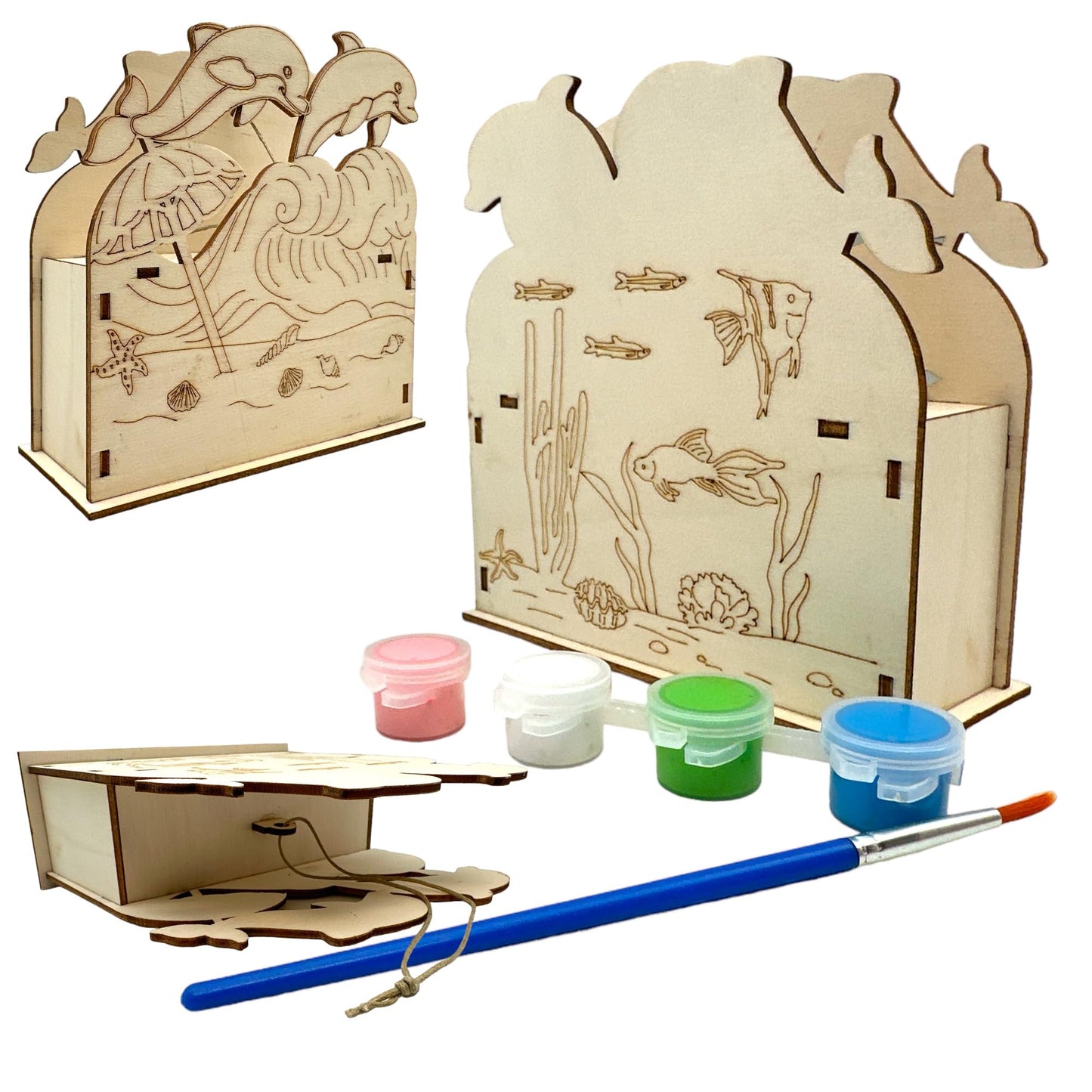 Oojami Wooden Dolphin Beach Crafting Kit: 12 DIY Unfinished Dolphin Beach Decoration Party Favors Supplies Ideal for Kids and Adults of All Ages