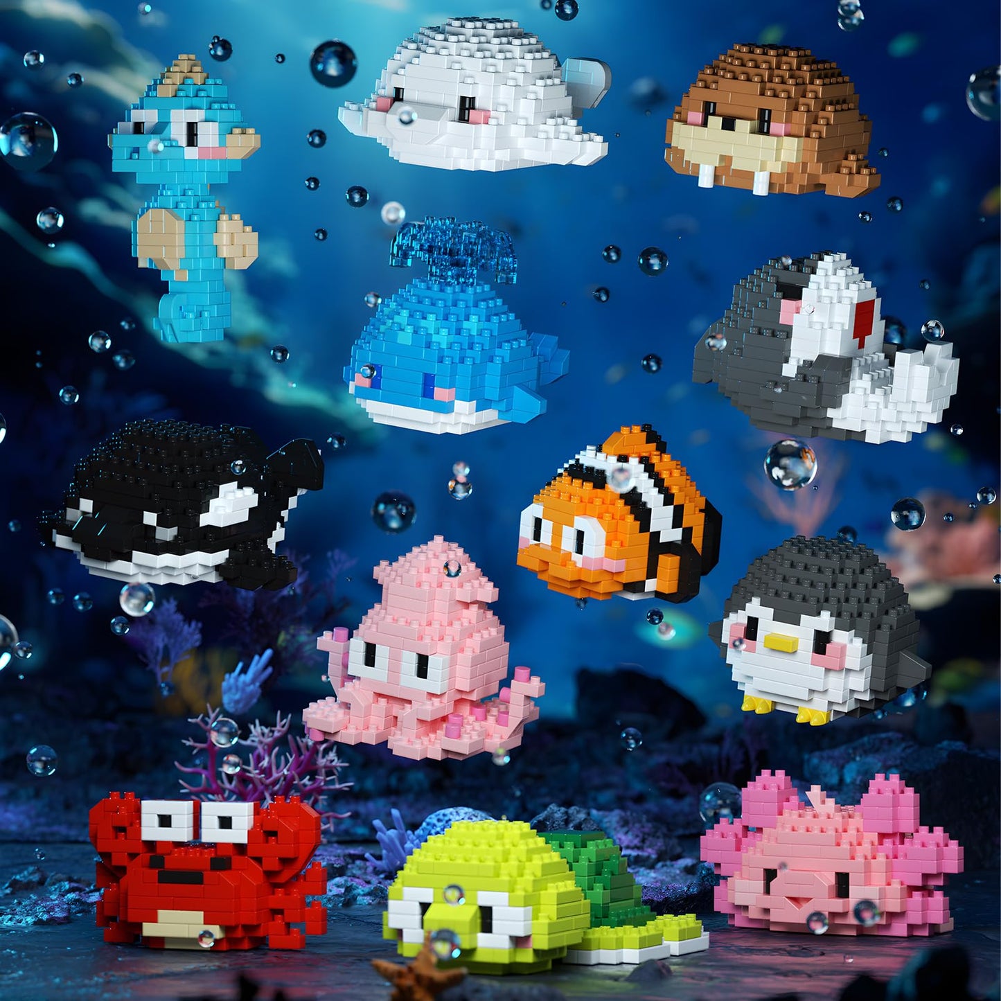 HJPLPXH Small Toy Gift,Party Favors for Kids,12 Boxes Marine Animals Micro Mini Building Blocks Set, Birthday Gift for Kids Ages 8-16+