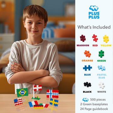 PLUS PLUS Learn to Build, Flags of the World - Mini Puzzle Building Blocks Set, Stem Toys for Kids - Educational Insights, Classroom Must Haves