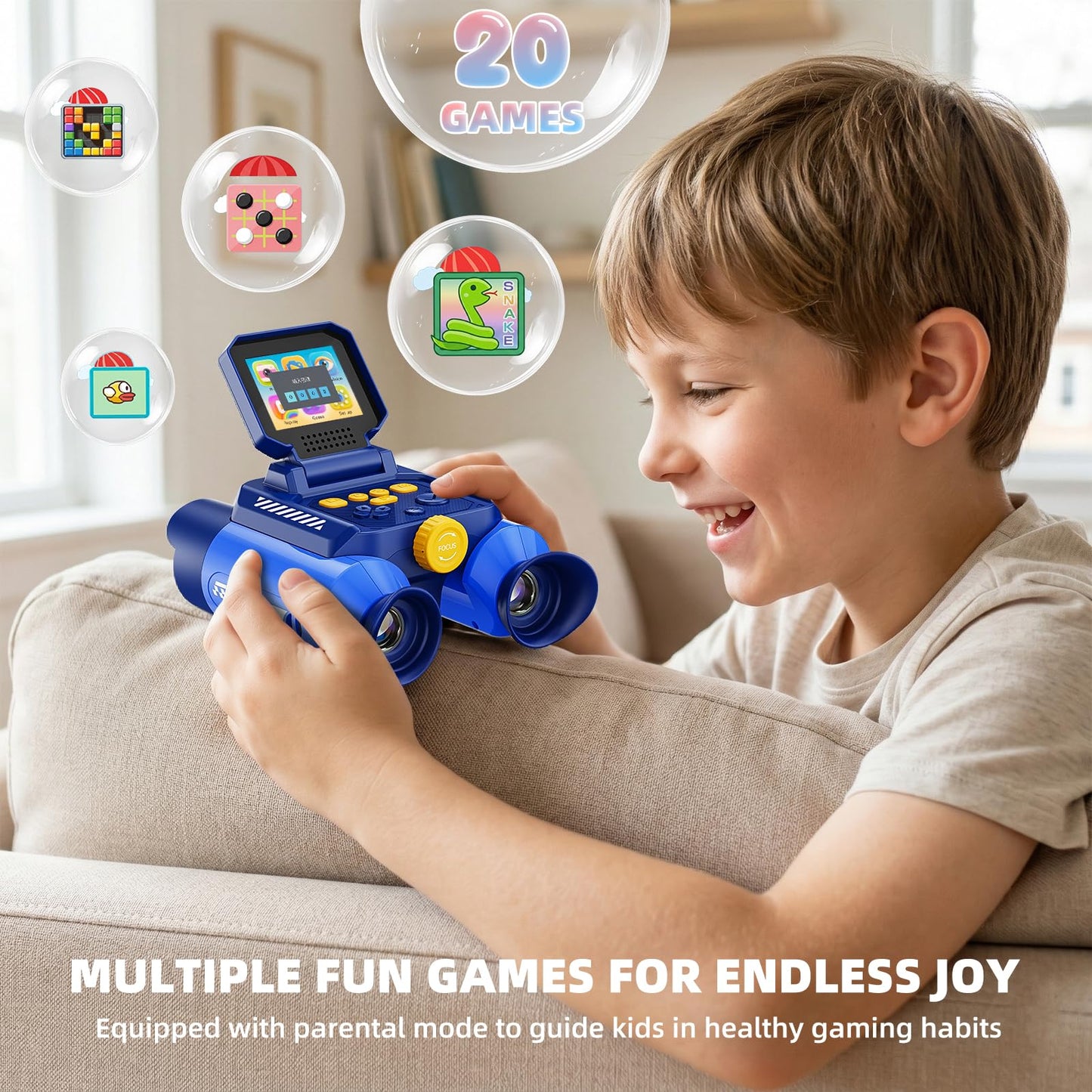 Binoculars for Kids with Night Vision, 2.4" IPS Screen Digital Binoculars with 20 Games & 8GB SD Card, 10X Optical Zoom, Rechargeable STEM Outdoor