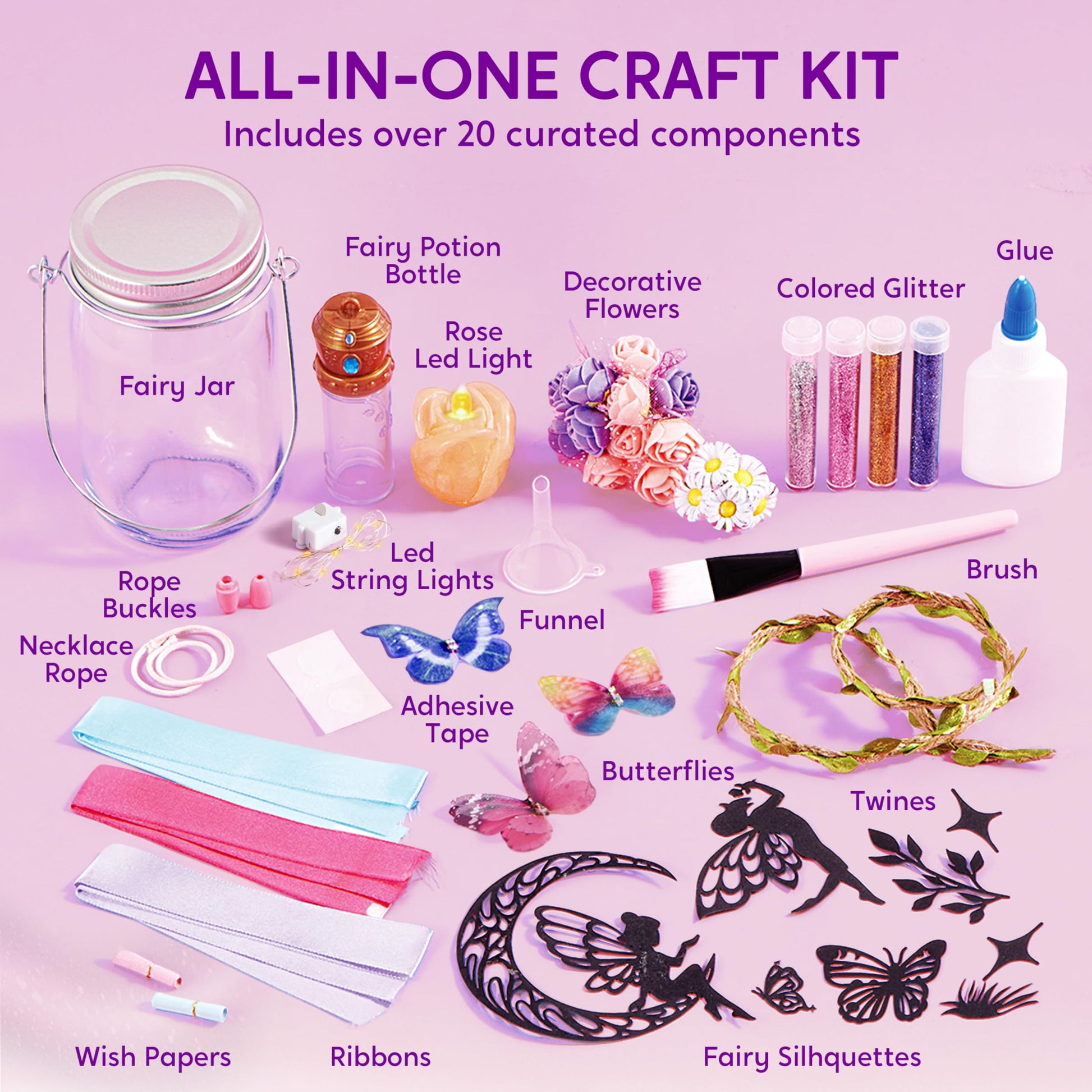 JOVA Klever Kits DIY Fairy Lantern Craft Kit with Rose Lights and String Lights, Birthday Gifts with 7 Color Fairy Potion Necklace, DIY Night Light