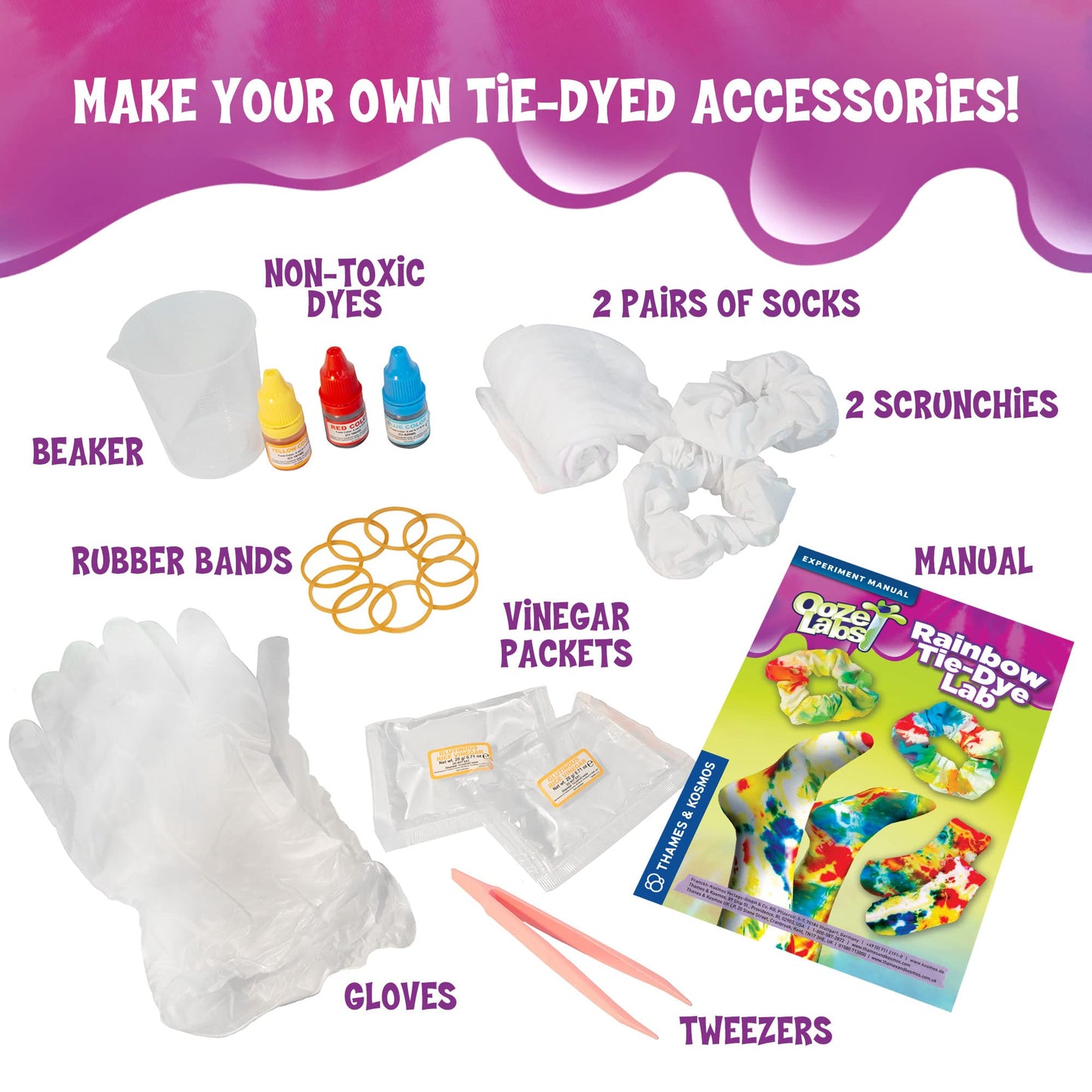 Thames & Kosmos Ooze Labs Rainbow Tie-Dye Lab STEM Experiment Activity Kit | Design & Make Your Own Tie-Dye Socks & Scrunchies | Explore The Science