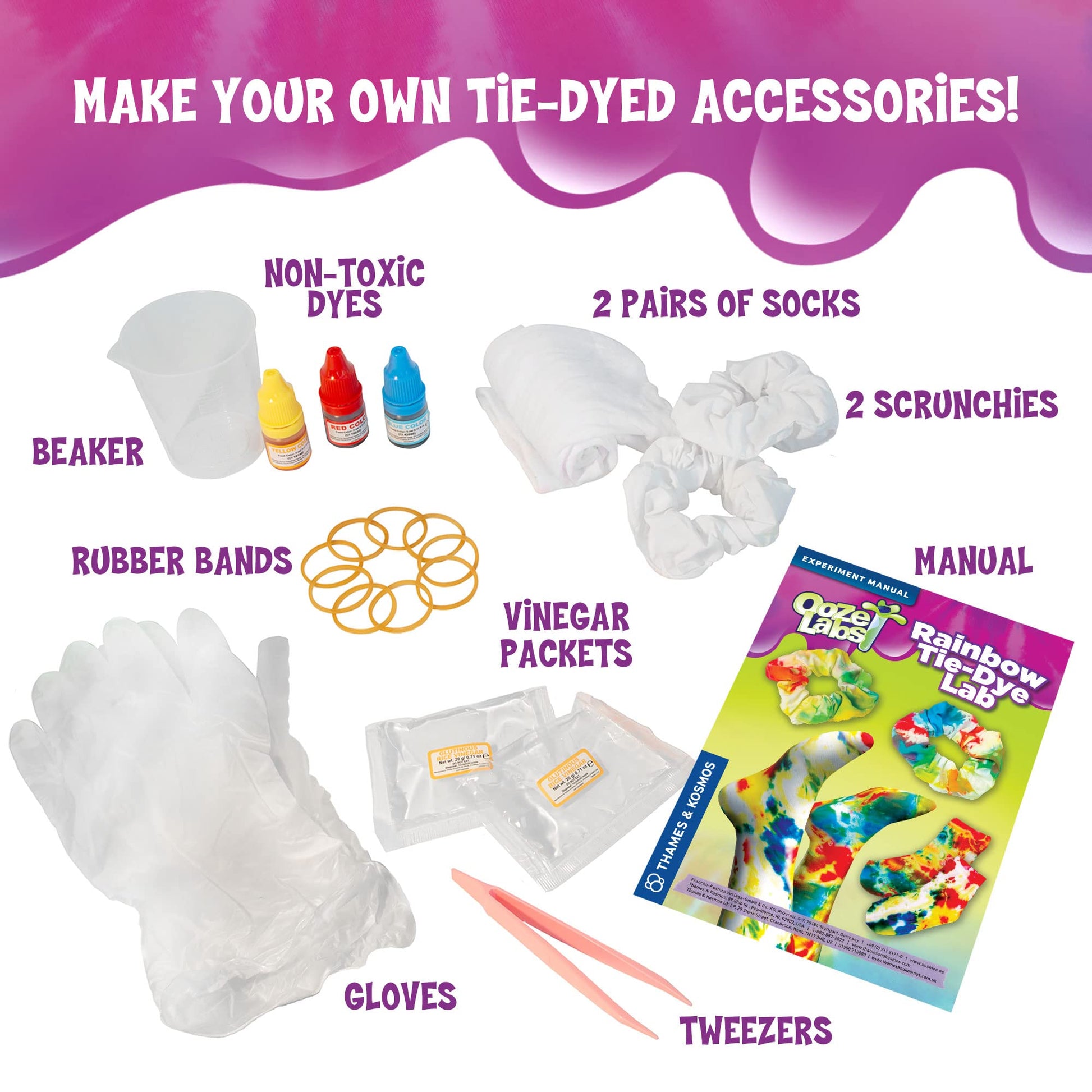 Thames & Kosmos Ooze Labs Rainbow Tie-Dye Lab STEM Experiment Activity Kit | Design & Make Your Own Tie-Dye Socks & Scrunchies | Explore The Science