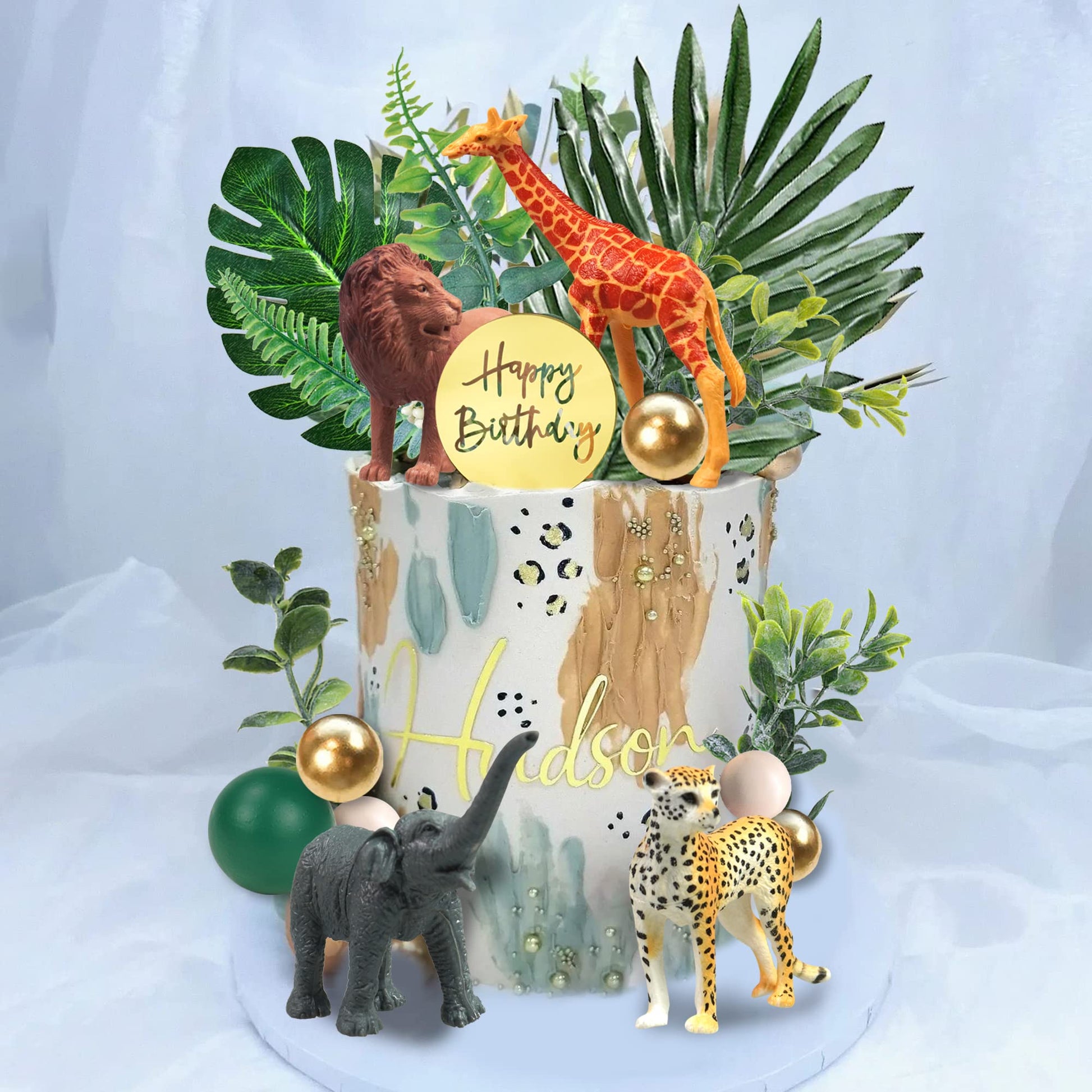 27 PCS Jungle Animal Cake Toppers, Safari Animals Figure Toys Picks Jungle Wild One Animals Cake Decorations for Baby Shower Safari Party Holiday