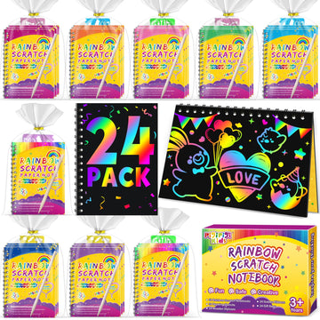 Party Favors for Kids 4-8-12: 24 Pack Scratch Rainbow Art Crafts Notebook, Coloring Book Goodie Bags Stuffers Kit, Bulk Birthday Gift Classroom Prizes