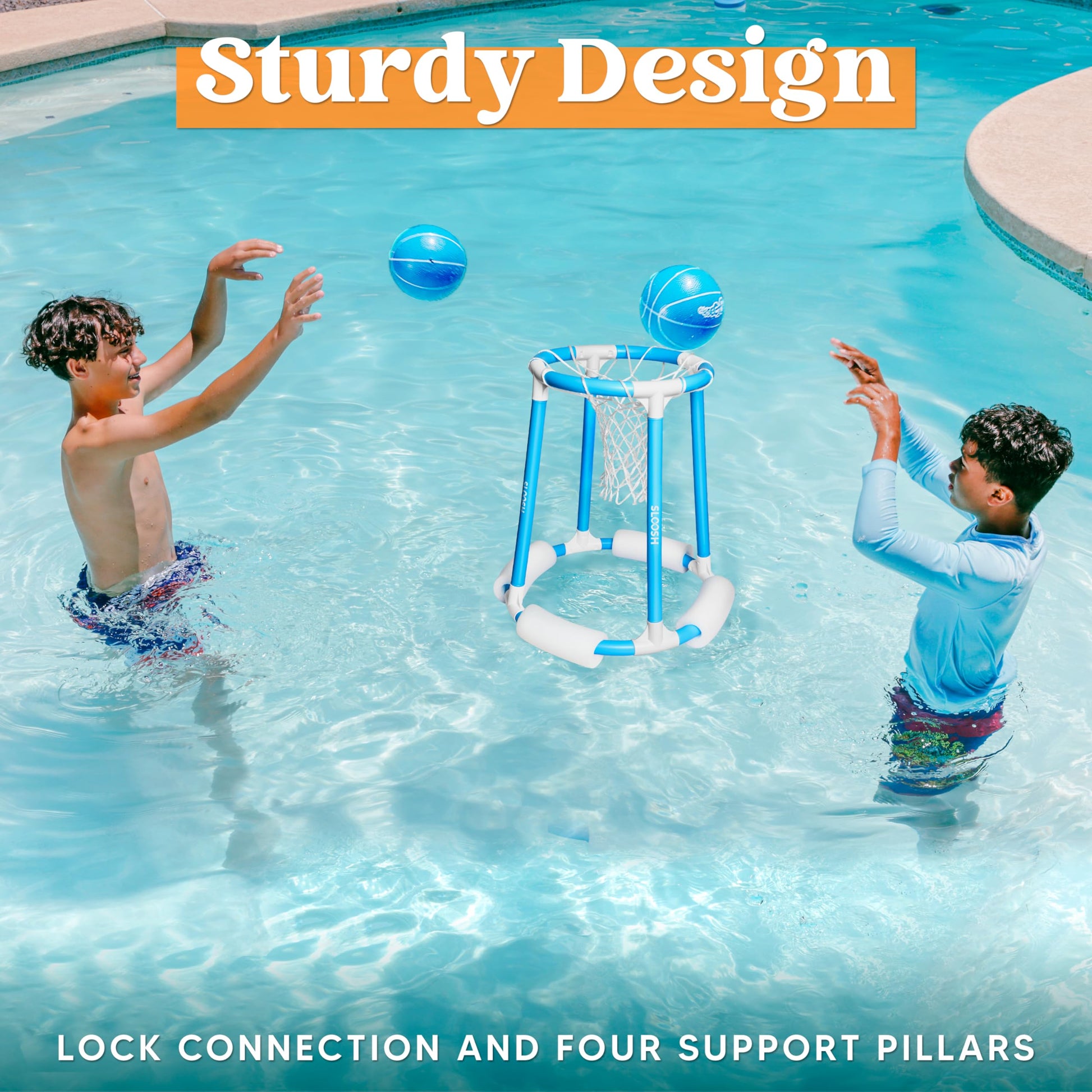 Sloosh Pool Basketball Hoop Set, Floating Basketball Pool Game, Swimming Floats Toys with Balls Pump, Summer Outdoor Water Play Toy for Kids