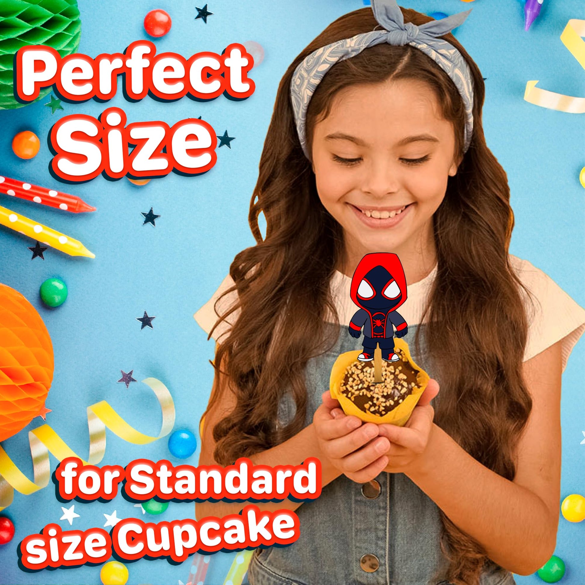 24x Hero Super kids Cupcake Toppers - Strong Picks Happy Birthday Décor, Cupcake Decorations for Kids Birthdays