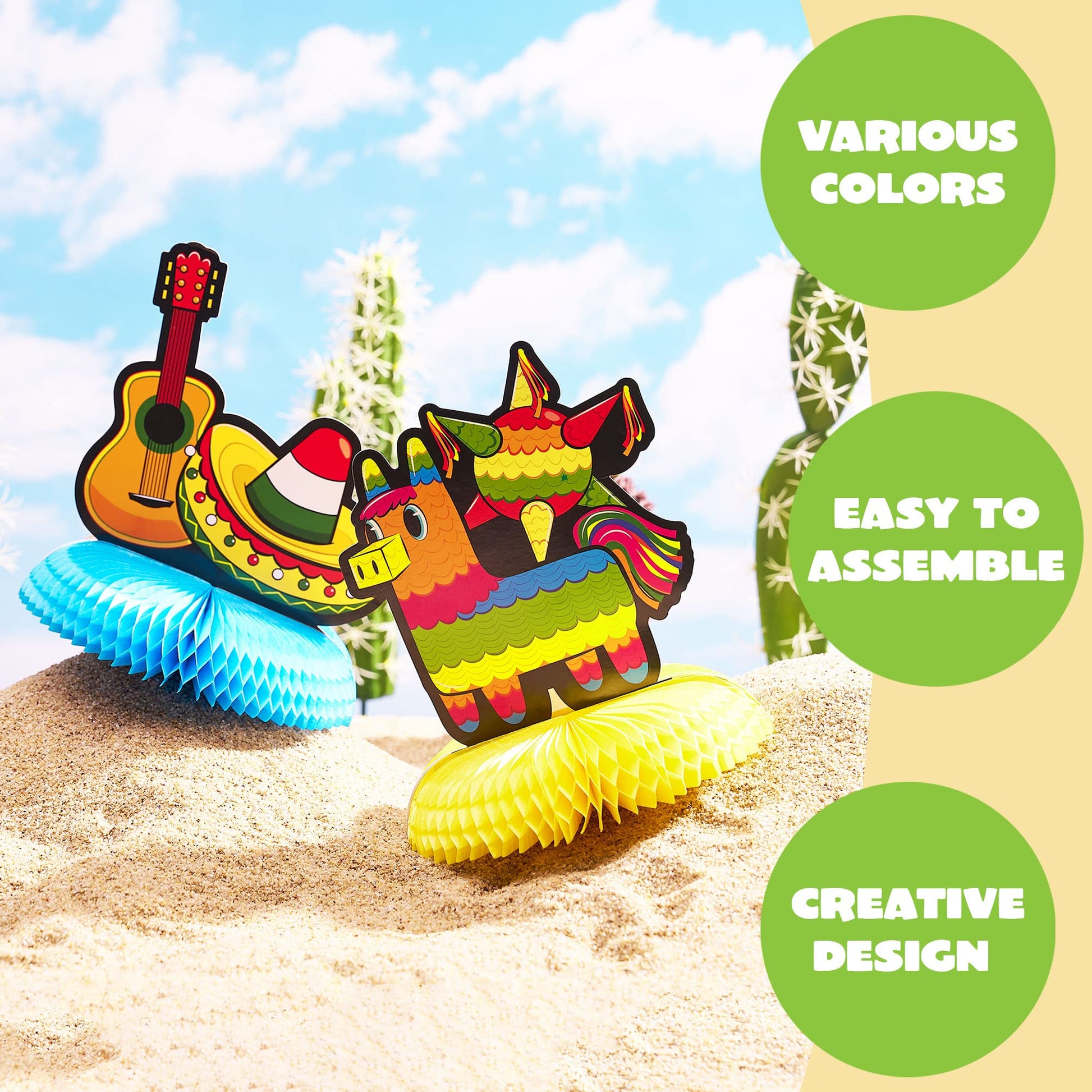 JOYIN 6 PCs Cinco De Mayo Fiesta Honeycomb Table Centerpiece 8.5” Party Decoration for Fun Fiesta Taco Party Supplies, Luau Event Photo Props, Mexican
