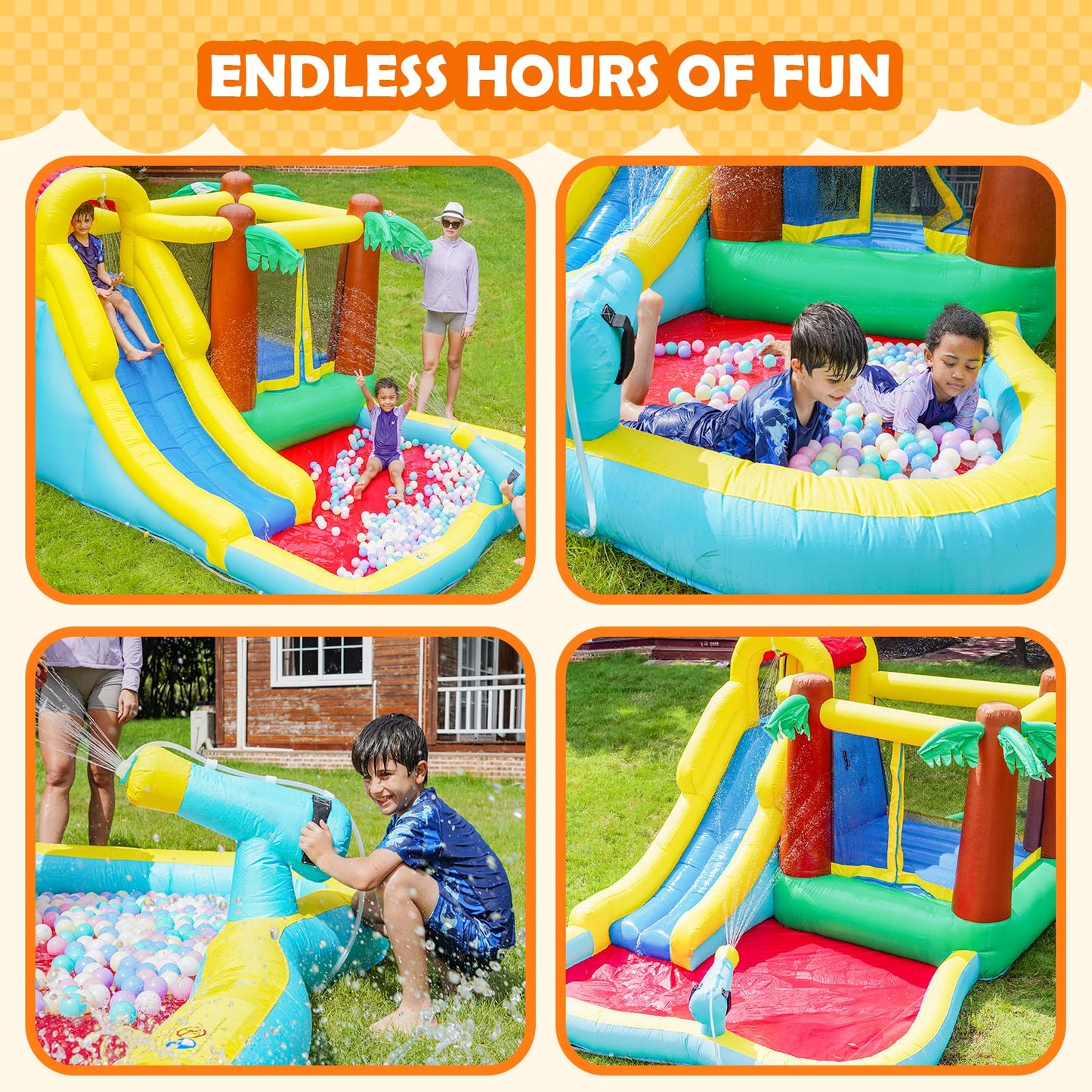 Doctor Dolphin Inflatable Bounce House Water Slide.Waterslide for Kids Backyard, Kids Water Slide Bounce House, Water Bounce House for Dry and Wet