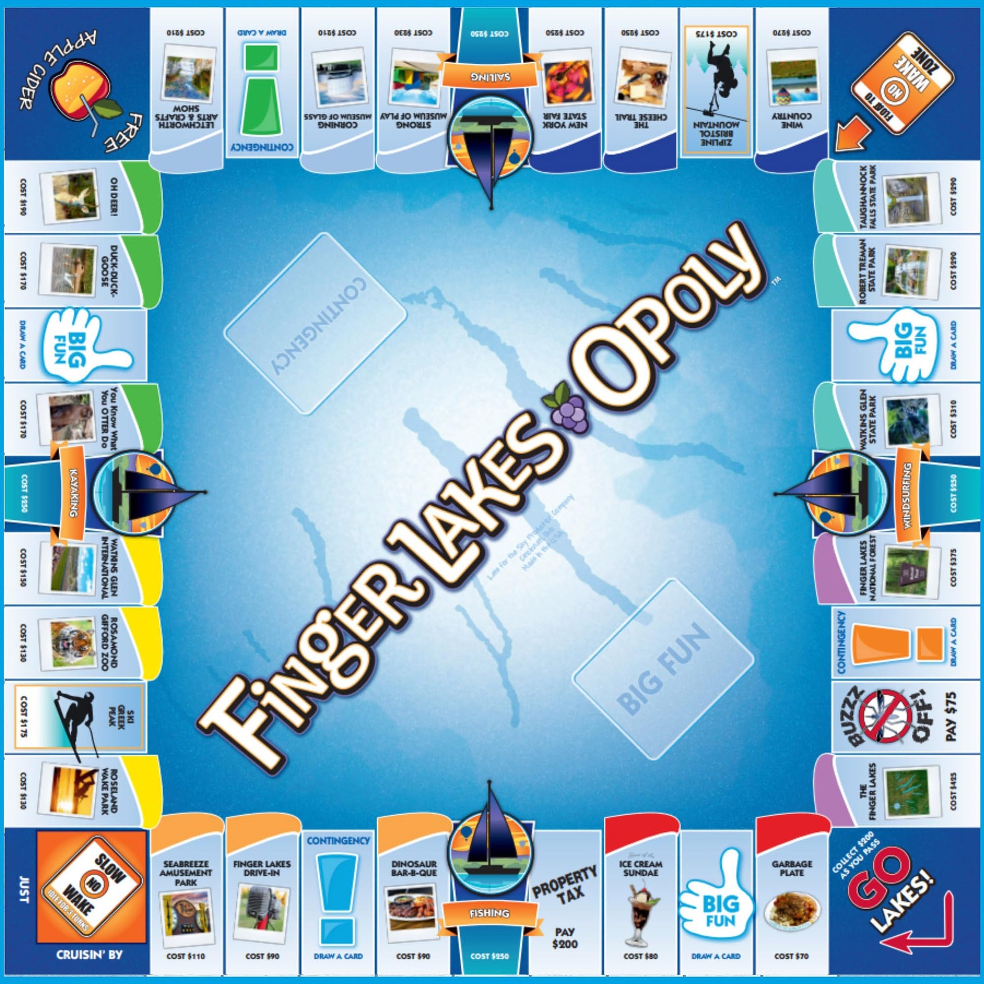 Late For The Sky Finger Lakes-Opoly Board Game - Family Strategy Board Game, New York Lakes Theme, 2-6 Players, Ages 8+, Traditional or 1-Hour Play