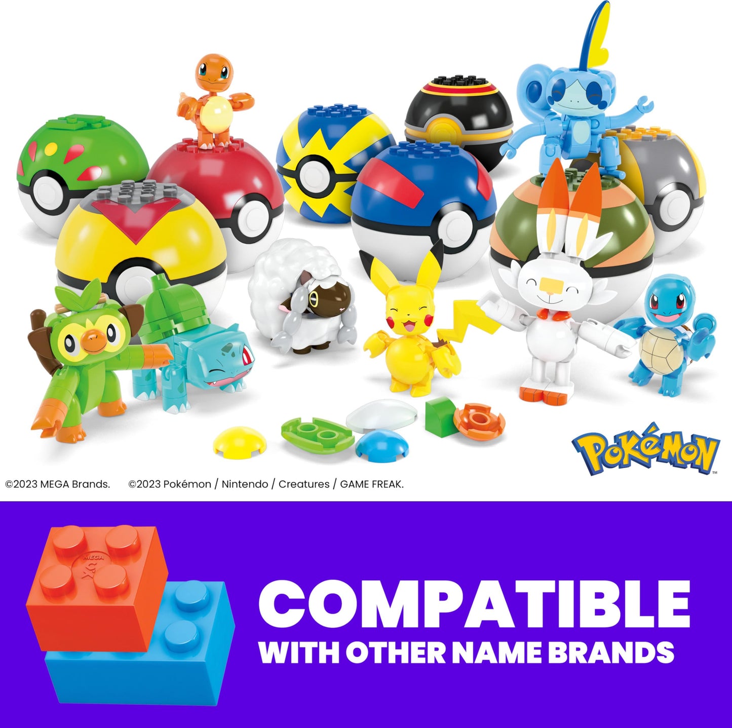 MEGA Pokémon Action Figure Building Toys, Beginner Trainer Team with 191 Pieces, 8 Characters Including Pikachu Charmander Squirtle, for Kids, HTJ75