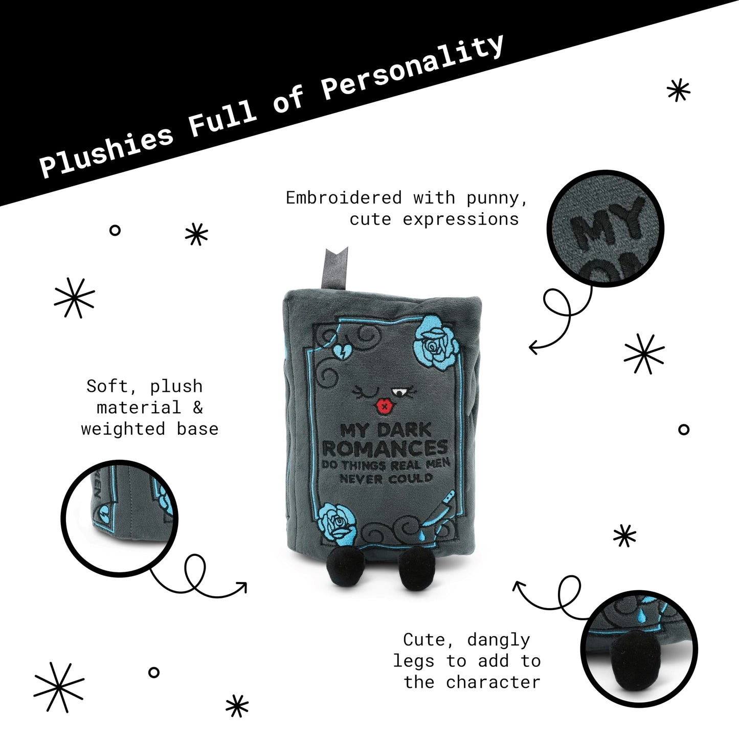 Punchkins Book Plushie - My Dark Romances Do Things Real Men Never Could, Gift for Book Lovers, Silly Plush Toy for Gifting