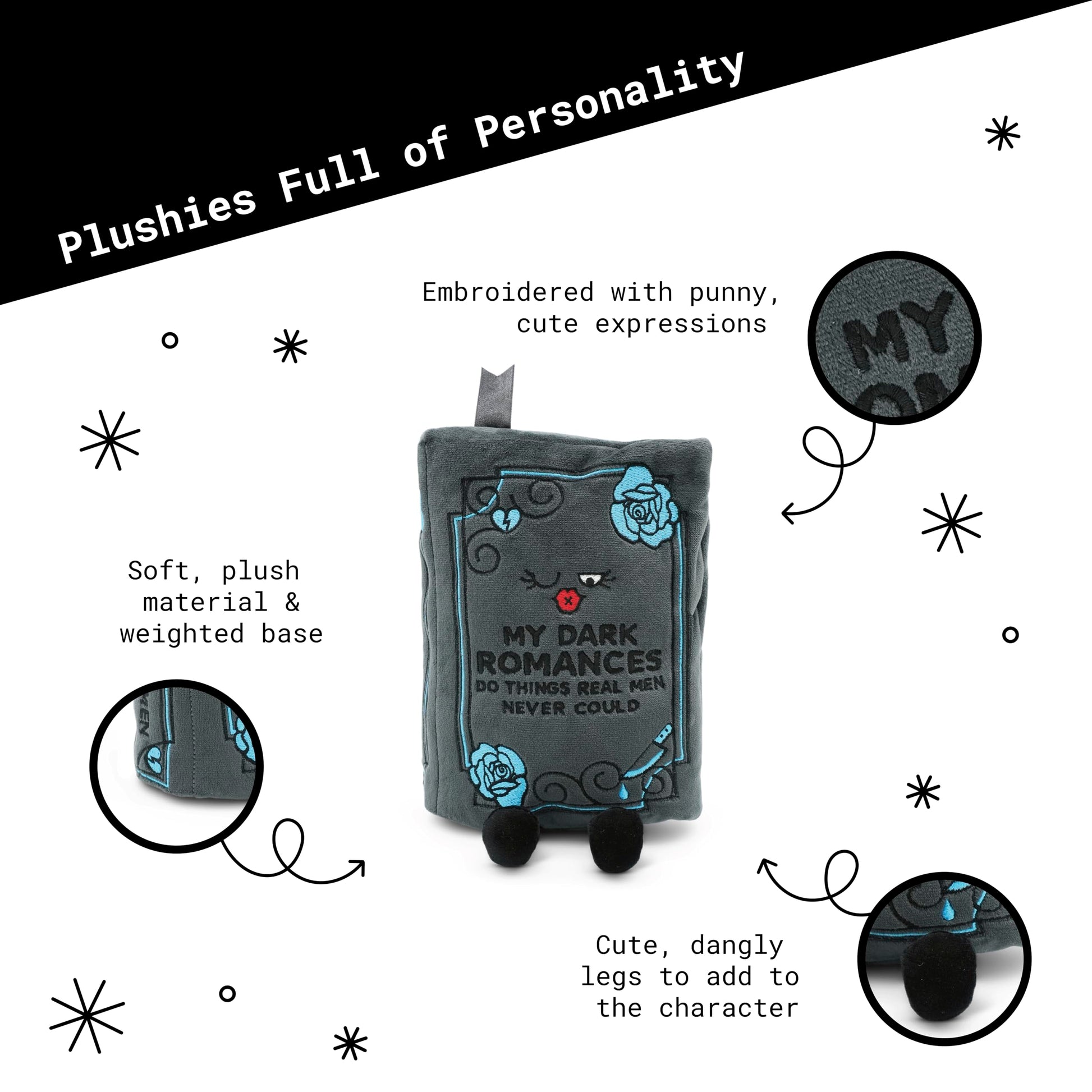 Punchkins Book Plushie - My Dark Romances Do Things Real Men Never Could, Gift for Book Lovers, Silly Plush Toy for Gifting