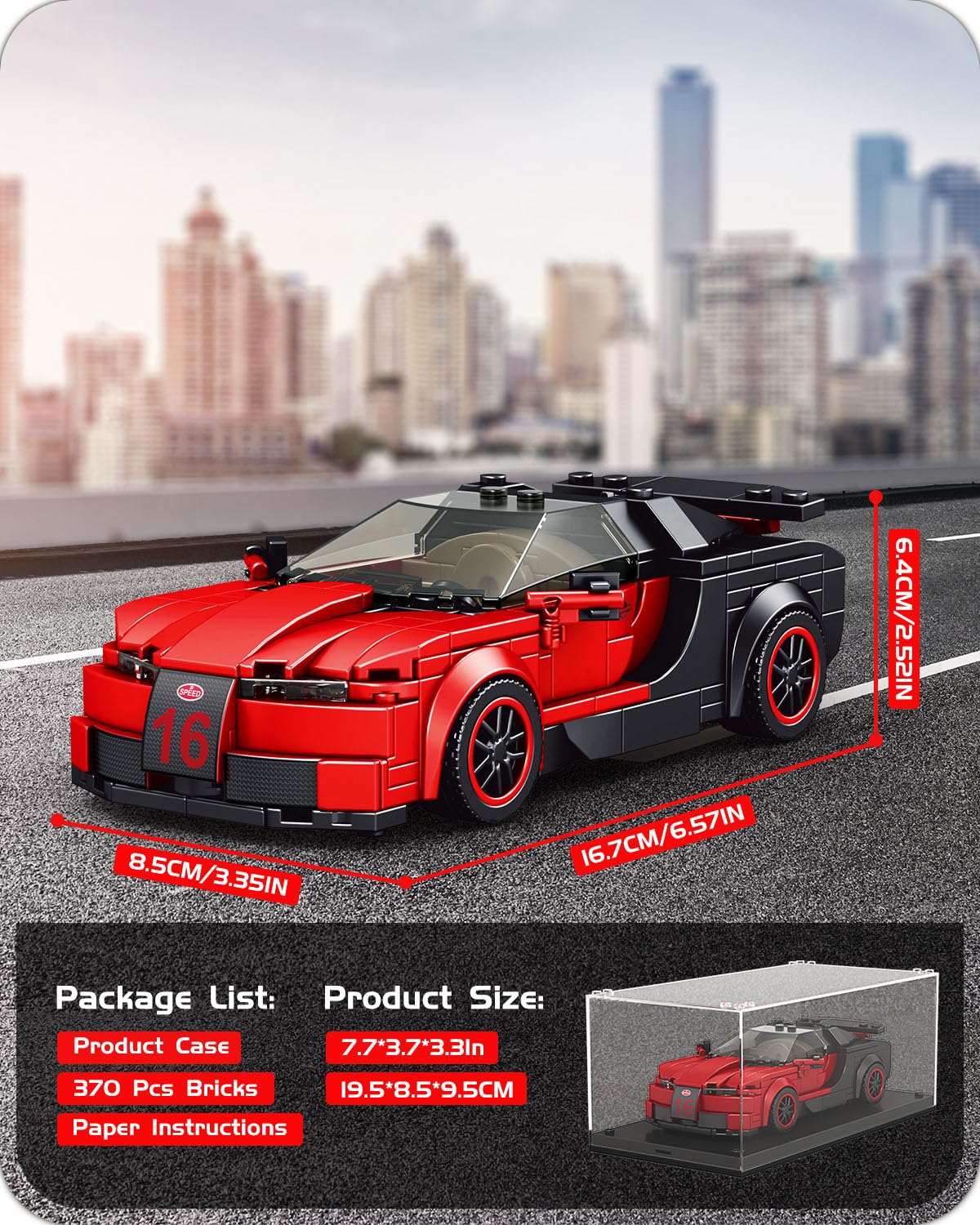 Mould King Speed Champion Veyron Car Building Blocks with Display Case, Model Car Kits Toys Building Sets for Adults Kids 8+ (370 PCS)