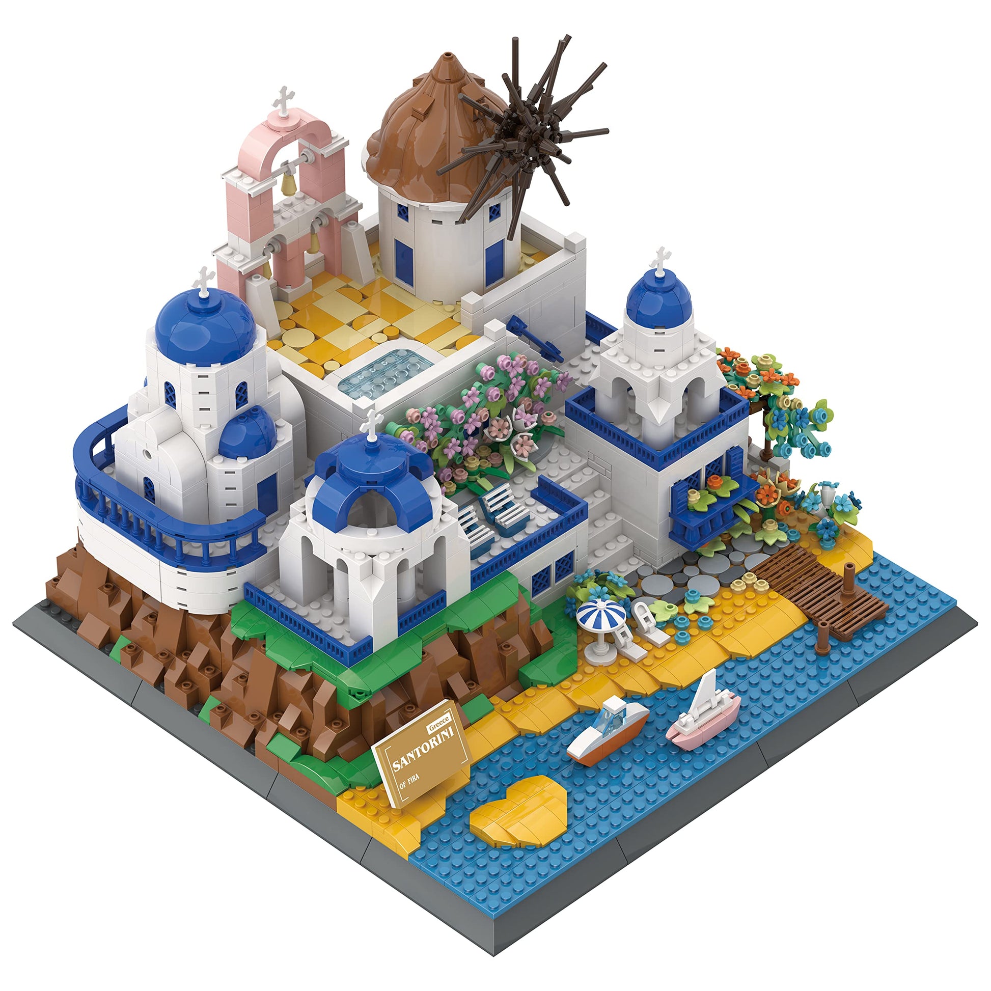 Apostrophe Games Santorini Building Block Set - 1380 Pieces - Model Building Blocks for Adults and Kids - Greece's Island Architecture Kit Famous