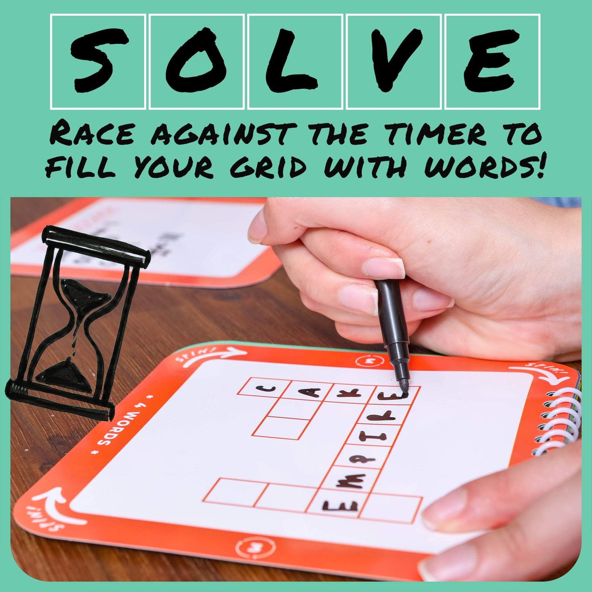 JoPat Games Cross Spin Crossword Board Game, Word Puzzle Game for 2-6 Players, 160 Cards, 10 Boards