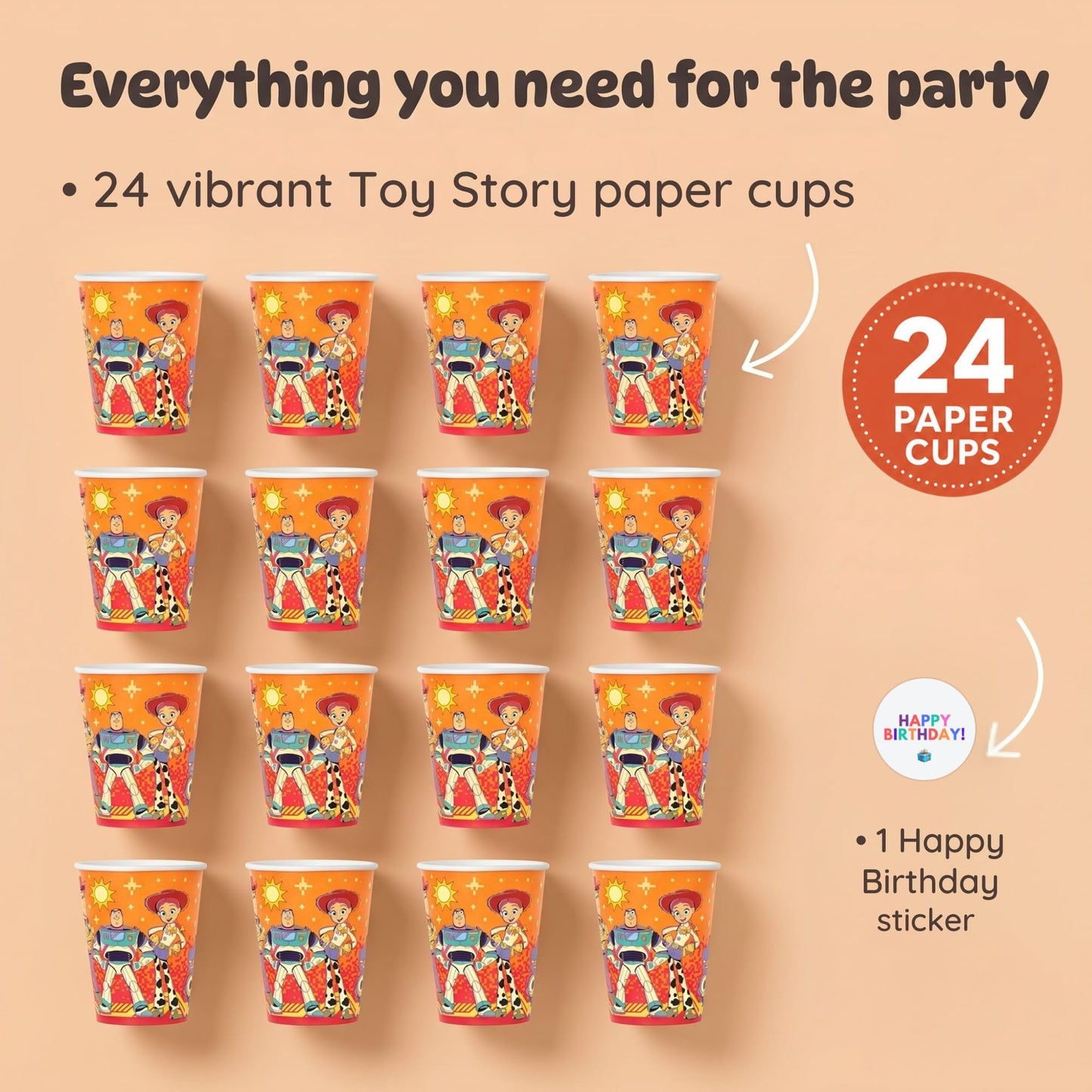 Unique Toy Story Cups - 24 Paper Party Cups 9oz - Toy Story 5 Birthday Decorations, Party Supplies, Party Favors - Officially Licensed