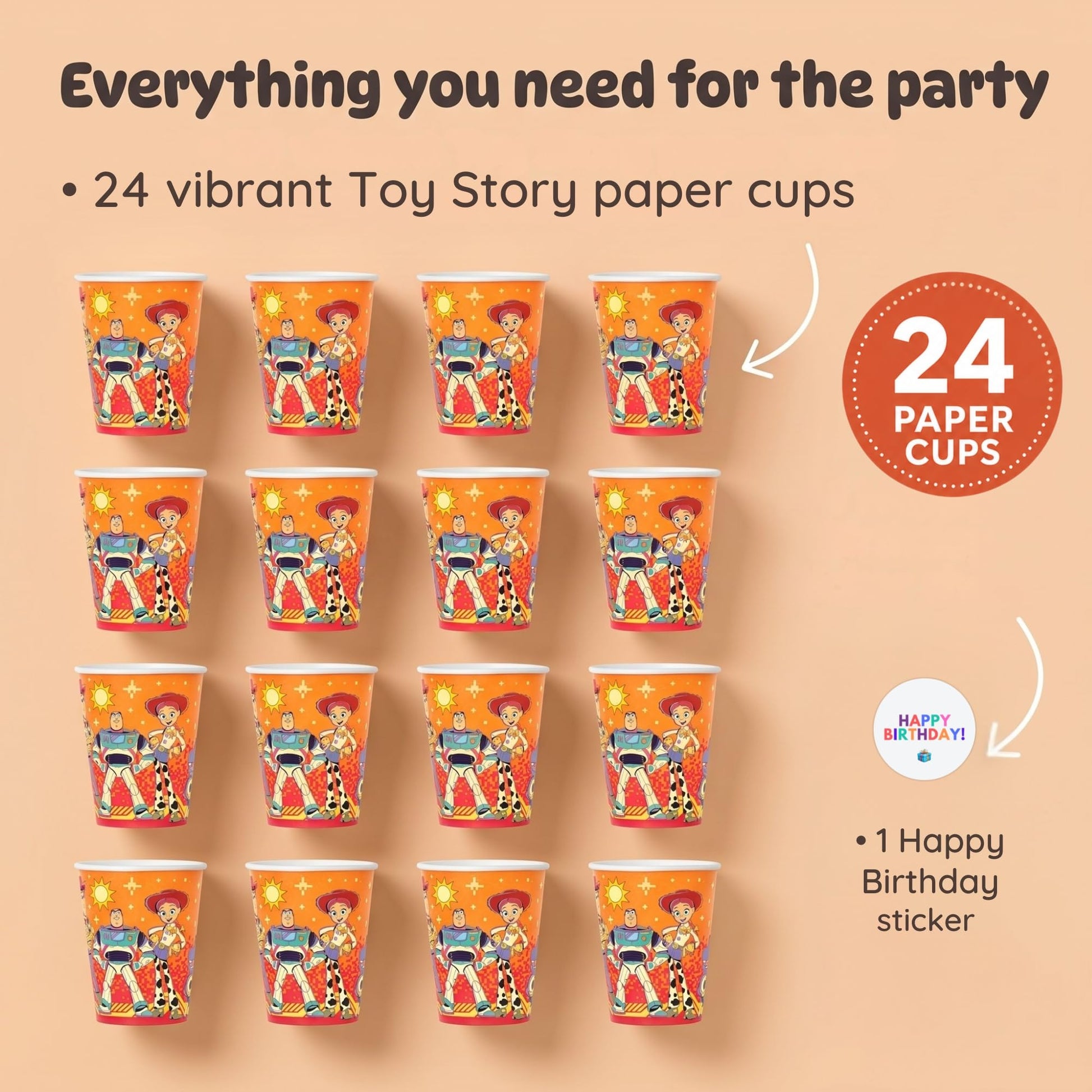 Unique Toy Story Cups - 24 Paper Party Cups 9oz - Toy Story 5 Birthday Decorations, Party Supplies, Party Favors - Officially Licensed