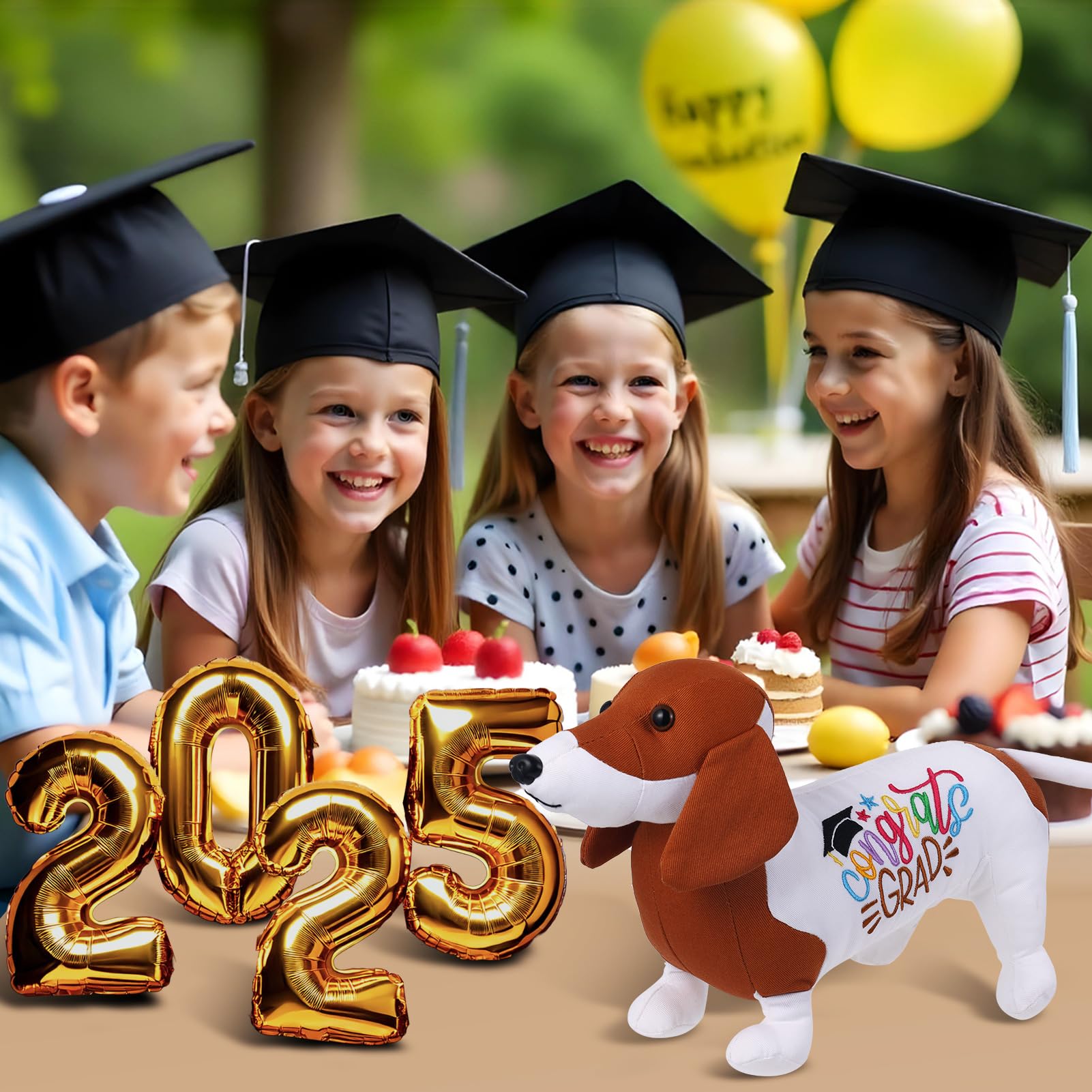 ZJoey Blank Dachshund with Graduation Cap Toys Autograph Stuffed Dog Class of 2026 Graduated Plush Stuffed Teddy Animal Dog for Graduation Day