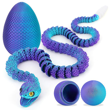 3D Printed Snake Eggs, Easter Egg Filled with Toy - Basket Essentials for Kids Boy Girls, Flexible Articulated 3D Printed Animal Fidget Toys (Cyan