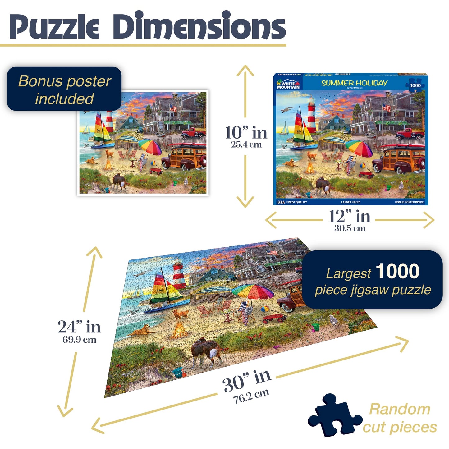 White Mountain 1000 Piece Jigsaw Puzzle Ocean Lighthouse, Summer Holiday