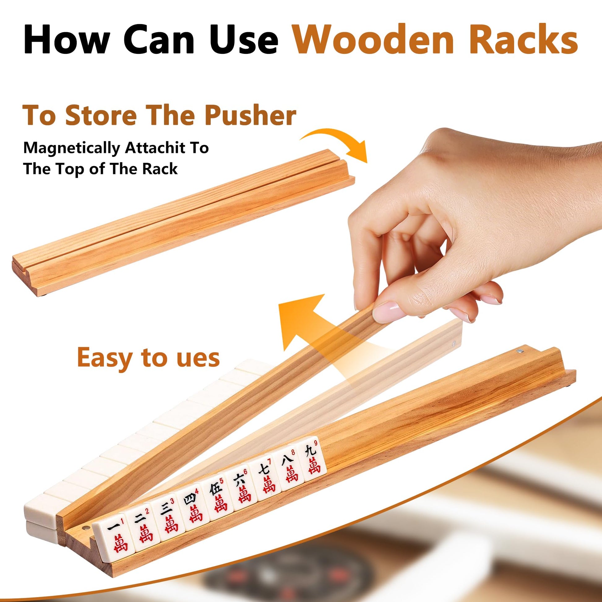 YOZYU 4 Pack Mahjong Racks Set with Detachable Magnetic Pushers,1.2in/1.4in American Mahjong Tile Racks,Wood Mahjong Racks with Pushers?Mahjong