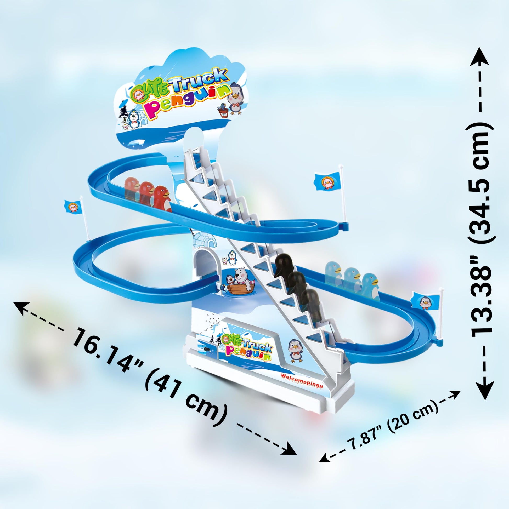 ARSUK Penguin Race Game Toy Playful Musical Roller Coaster Track Playset with Music & LED Flashing Lights On/Off Button for Toddlers and Kids Gift